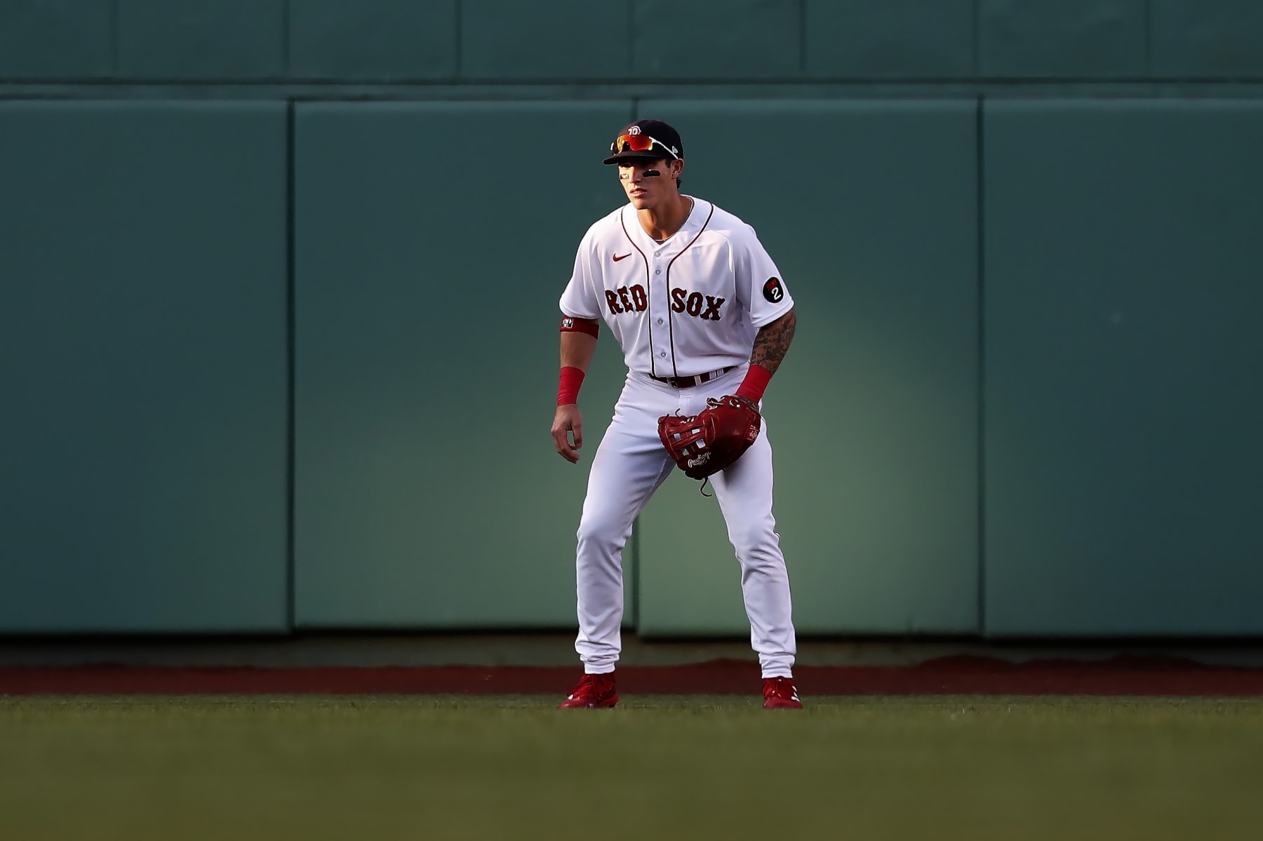 Boston Red Sox's Jarren Duran plays against the New York Yankees during the first inning of a baseball game, Saturday, July 9, 2022, in Boston. (AP Photo/Michael Dwyer)