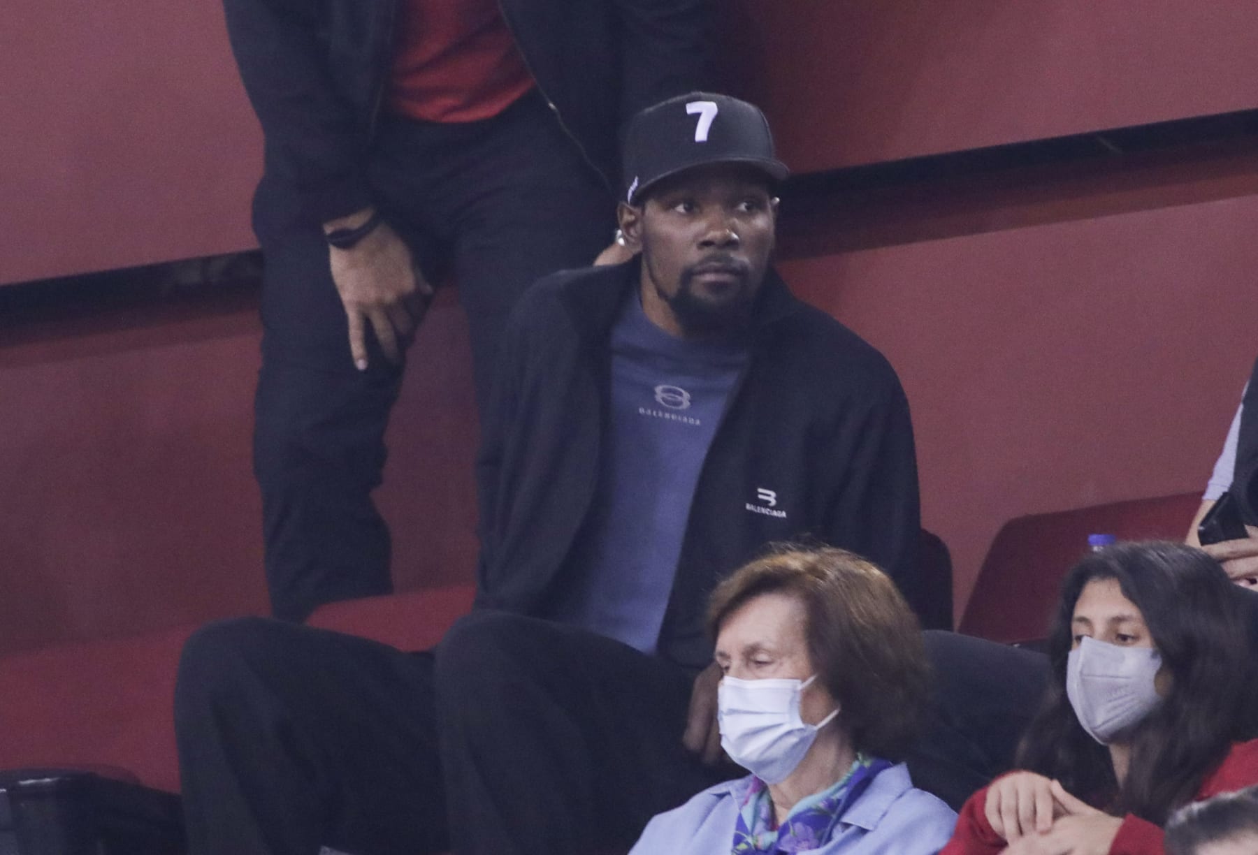 ATHENS, GREECE - MAY 04: Kevin Durant, NBA player of the Brooklyn Nets, attends the Turkish Airlines EuroLeague Play Off Game 5 match between Olympiacos Piraeus and AS Monaco at Peace and Friendship Stadium on May 04, 2022 in Athens, Greece. (Photo by Panagiotis Moschandreou/Euroleague Basketball via Getty Images)