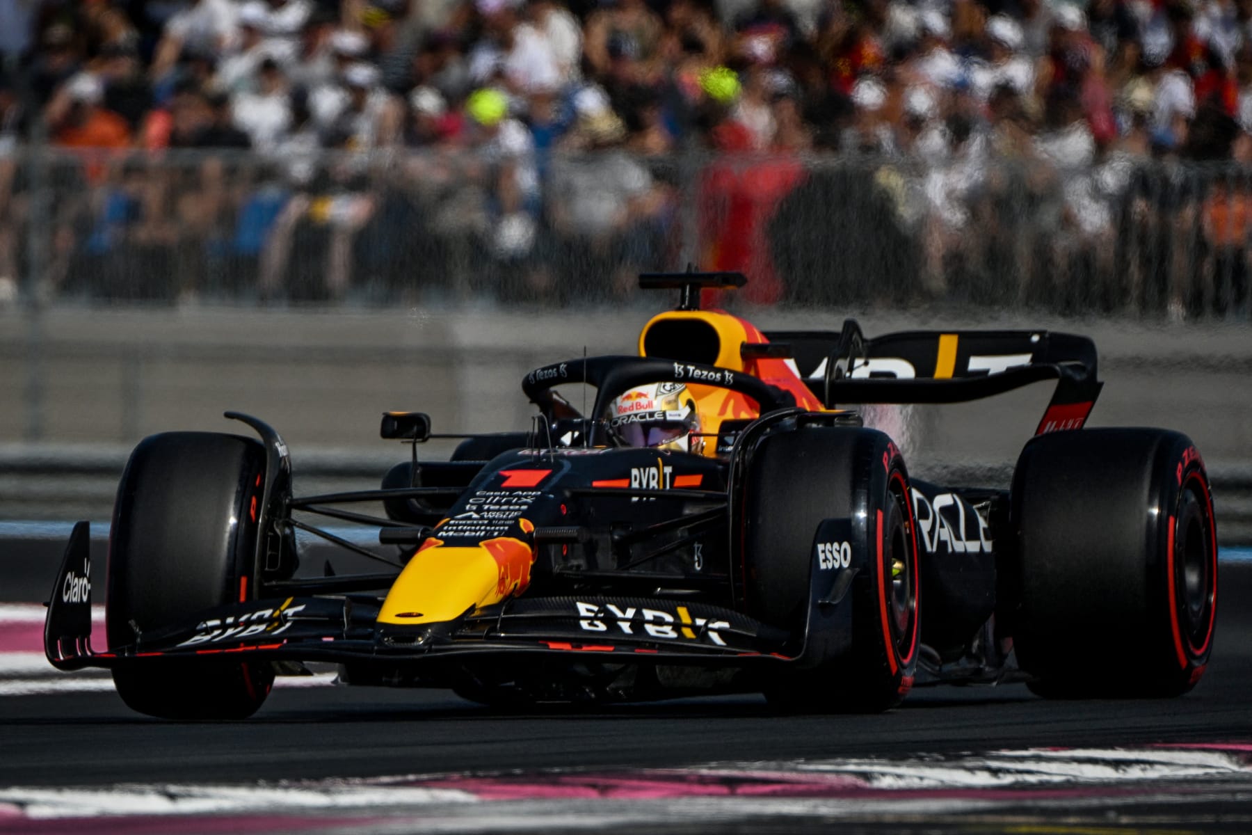 Red Bull Racing's Dutch driver Max Verstappen steers his car during the qualifying session ahead of the French Formula One Grand Prix at the Circuit Paul Ricard in Le Castellet, southern France, on July 23, 2022. (Photo by CHRISTOPHE SIMON / AFP) (Photo by CHRISTOPHE SIMON/AFP via Getty Images)