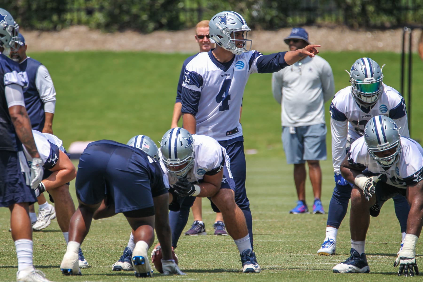 FRISCO, TX - JUNE 15: Dallas Cowboys Quarterback Dak Prescott (4) directs the offense during the Dallas Cowboys Minicamp on June 15, 2017 at The Star in Frisco, Texas. (Photo by George Walker/Icon Sportswire via Getty Images)