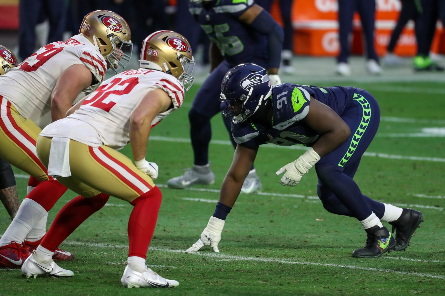 GLENDALE, AZ - JANUARY 03: Seattle Seahawks Defensive End L.J. Collier (91) in action during a game against the San Francisco 49ers at State Farm Stadium on January 3, 2021 in Glendale, Arizona.  (Photo by Kiyoshi Mio/Icon Sportswire via Getty Images)
