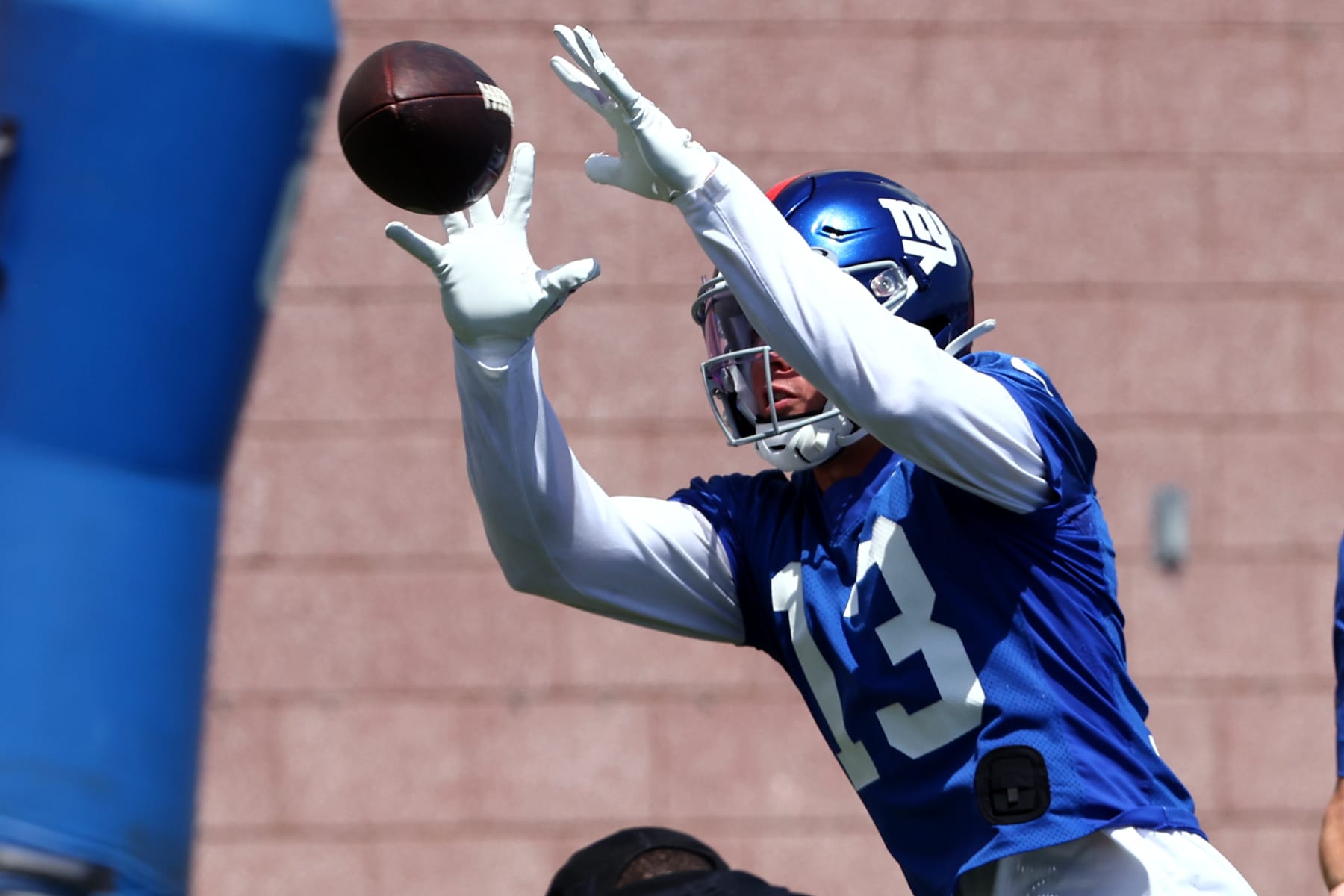 EAST RUTHERFORD, NJ - JUNE 08: Wide receiver Travis Toivonen #13 of the New York Giants in action during mandatory minicamp at Quest Diagnostics Training Center on June 8, 2022 in East Rutherford, New Jersey. (Photo by Rich Schultz/Getty Images) EAST RUTHERFORD, NJ - JUNE 08: Wide receiver Travis Toivonen #13 of the New York Giants in action during mandatory minicamp at Quest Diagnostics Training Center on June 8, 2022 in East Rutherford, New Jersey. (Photo by Rich Schultz/Getty Images)
