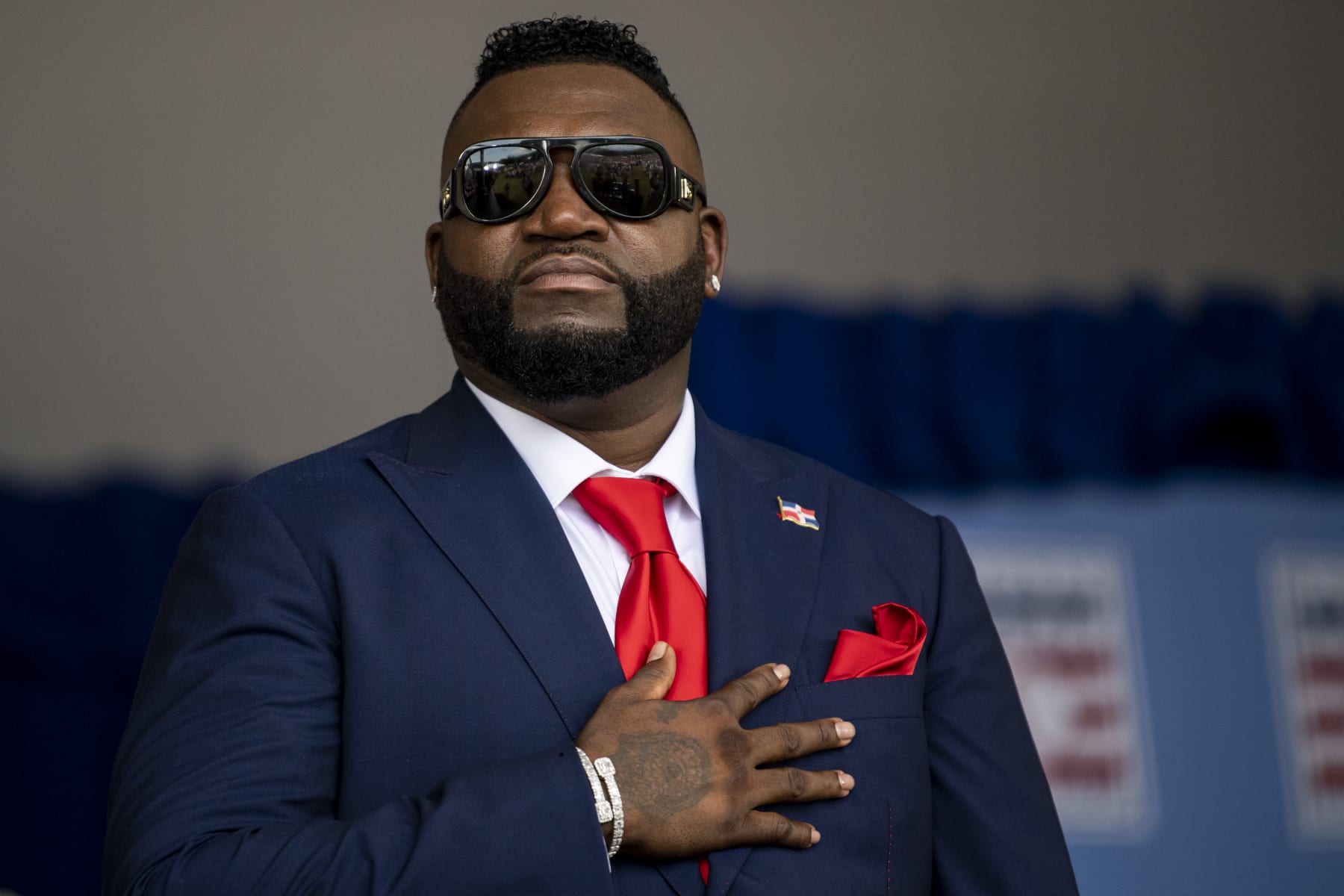 COOPERSTOWN, NY - JULY 24: Hall of Fame Class of 2022 Inductee David Ortiz is introduced during the induction ceremony during the 2022 Hall of Fame weekend at the National Baseball Hall of Fame on July 24, 2022 in Cooperstown, New York. (Photo by Billie Weiss/Boston Red Sox/Getty Images)