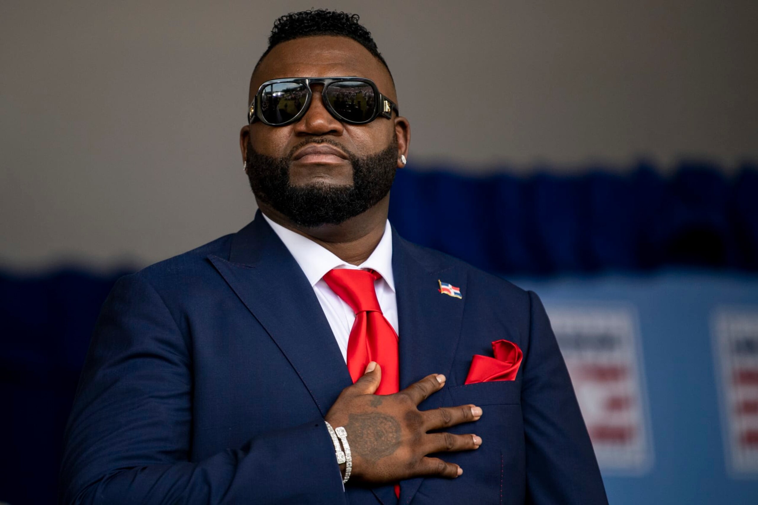 COOPERSTOWN, NY - JULY 24: Hall of Fame Class of 2022 Inductee David Ortiz is introduced during the induction ceremony during the 2022 Hall of Fame weekend at the National Baseball Hall of Fame on July 24, 2022 in Cooperstown, New York. (Photo by Billie Weiss/Boston Red Sox/Getty Images)