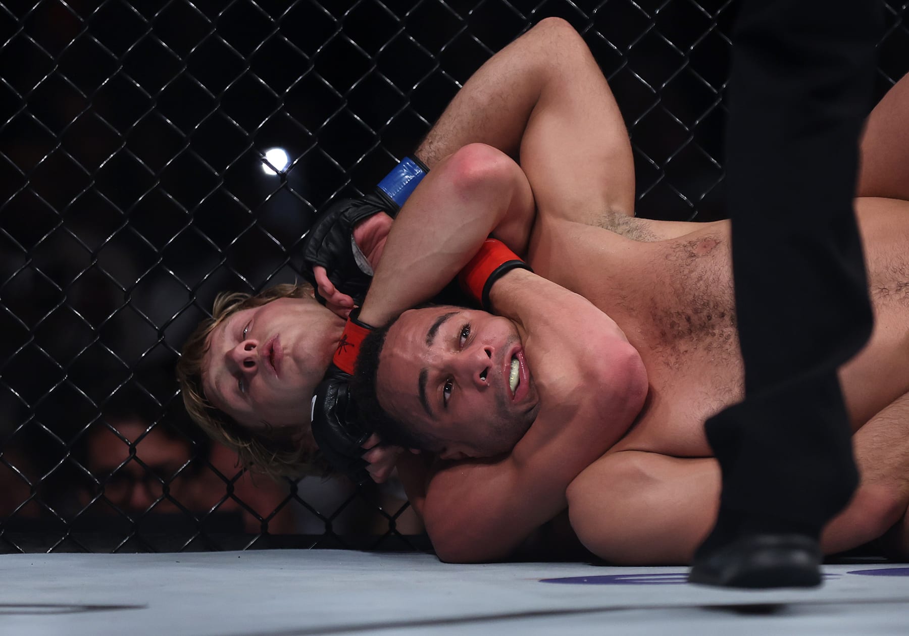 LONDON, ENGLAND - JULY 23:  Paddy Pimblett of England fights Jordan Leavitt of USA to submission in the Lightweight bout during UFC Fight Night at O2 Arena on July 23, 2022 in London, England. (Photo by Julian Finney/Getty Images)