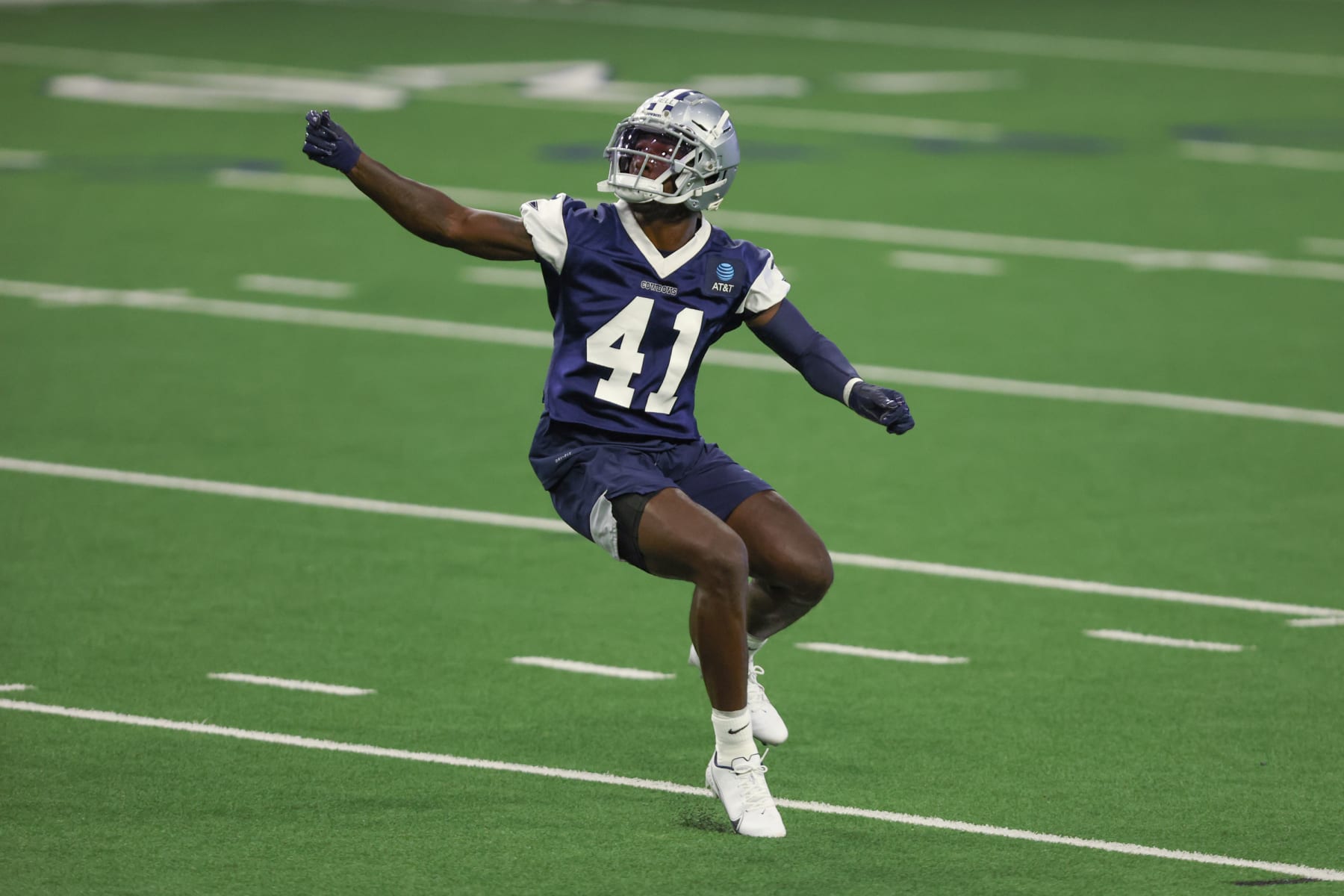 FRISCO, TX - JUNE 02: Dallas Cowboys safety Markquese Bell (41) makes a play during the Dallas Cowboys OTA Offseason Workouts on June 2, 2022 at The Star in Frisco, TX. (Photo by George Walker/Icon Sportswire via Getty Images)