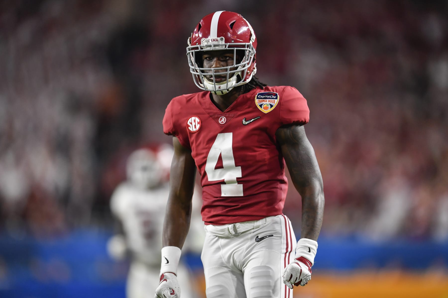 MIAMI GARDENS, FL - DECEMBER 29: Alabama linebacker Christopher Allen (4) during the first half of the CFP Semifinal at the Orange Bowl between Alabama Crimson Tide and the Oklahoma Sooners on December 29, 2018, at Hard Rock Stadium in Miami Gardens, FL. (Photo by Roy K. Miller/Icon Sportswire via Getty Images)