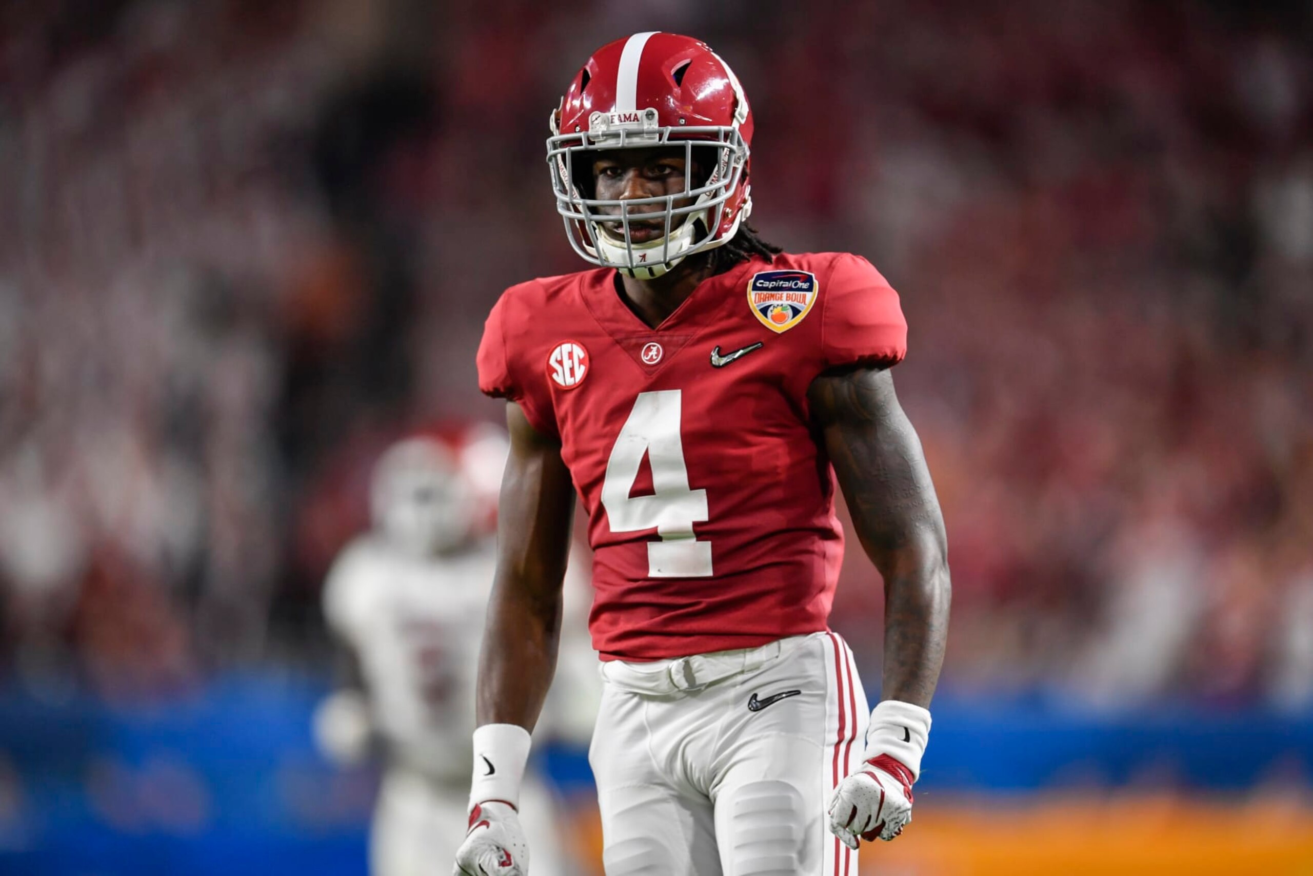 MIAMI GARDENS, FL - DECEMBER 29: Alabama linebacker Christopher Allen (4) during the first half of the CFP Semifinal at the Orange Bowl between Alabama Crimson Tide and the Oklahoma Sooners on December 29, 2018, at Hard Rock Stadium in Miami Gardens, FL. (Photo by Roy K. Miller/Icon Sportswire via Getty Images)