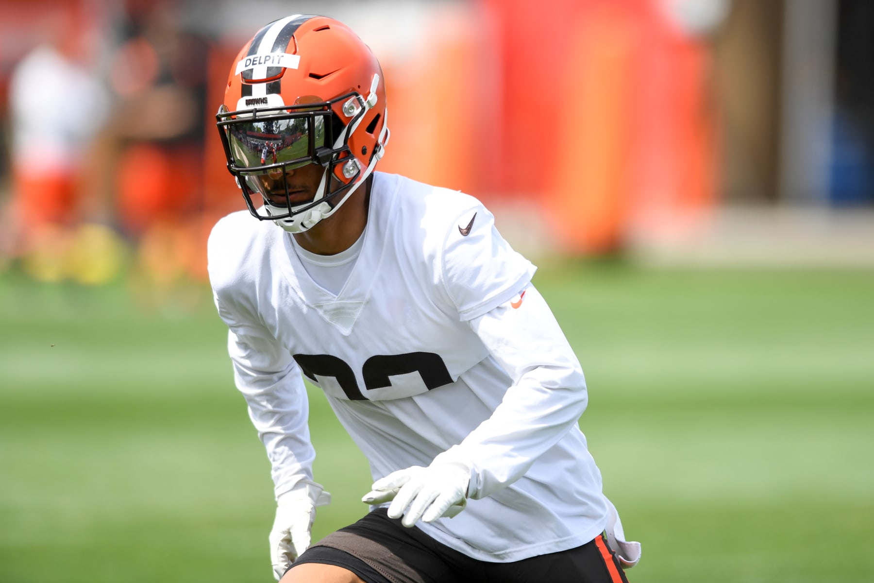 BEREA, OH - JUNE 08: Grant Delpit #22 of the Cleveland Browns runs a drill during the Cleveland Browns offseason workout at CrossCountry Mortgage Campus on June 8, 2022 in Berea, Ohio. (Photo by Nick Cammett/Diamond Images via Getty Images)