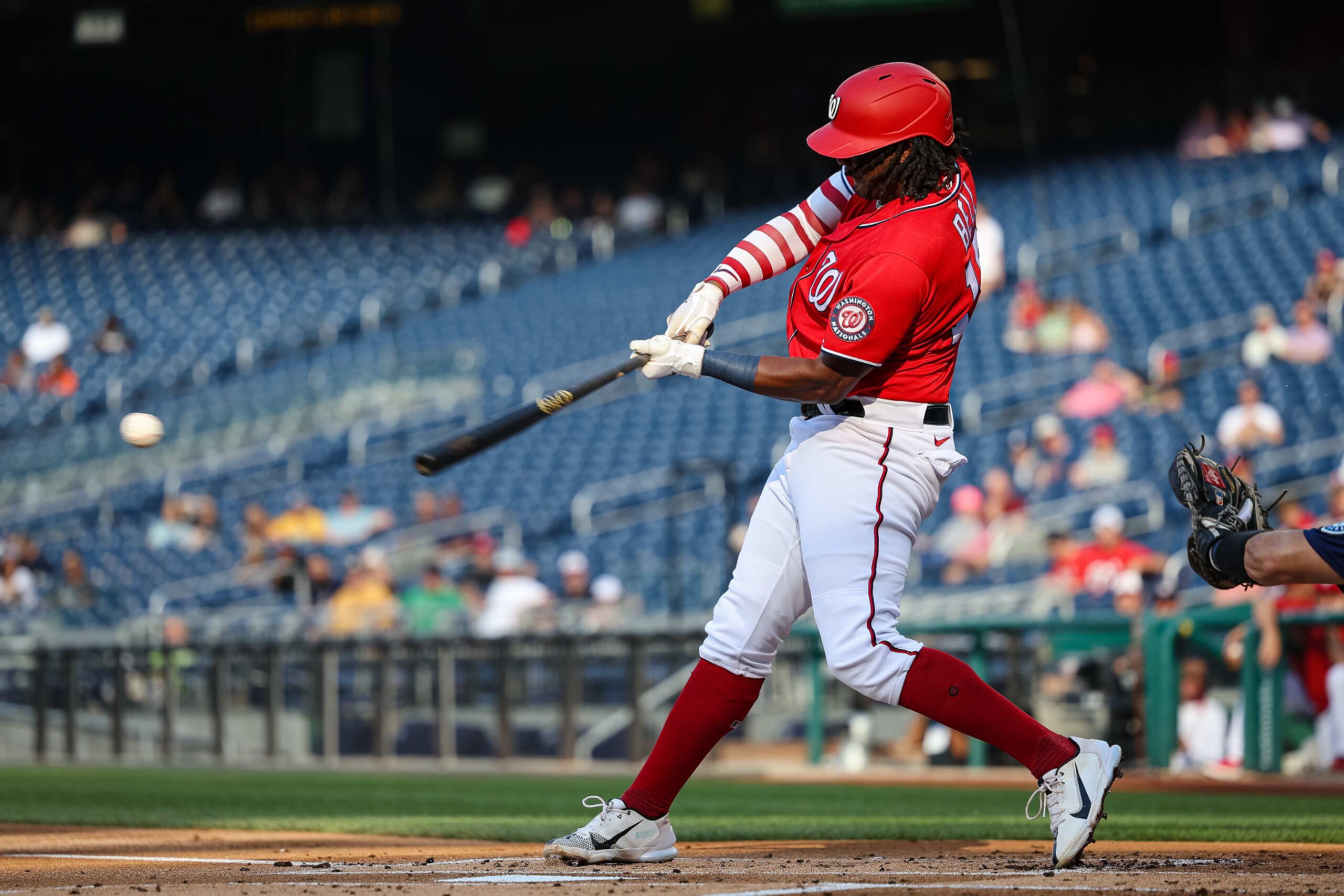 WASHINGTON, DC - JULY 13: Josh Bell #19 of the Washington Nationals at bat against the Seattle Mariners during the first inning of game two of a doubleheader at Nationals Park on July 13, 2022 in Washington, DC. (Photo by Scott Taetsch/Getty Images) WASHINGTON, DC - JULY 13: Josh Bell #19 of the Washington Nationals at bat against the Seattle Mariners during the first inning of game two of a doubleheader at Nationals Park on July 13, 2022 in Washington, DC. (Photo by Scott Taetsch/Getty Images)