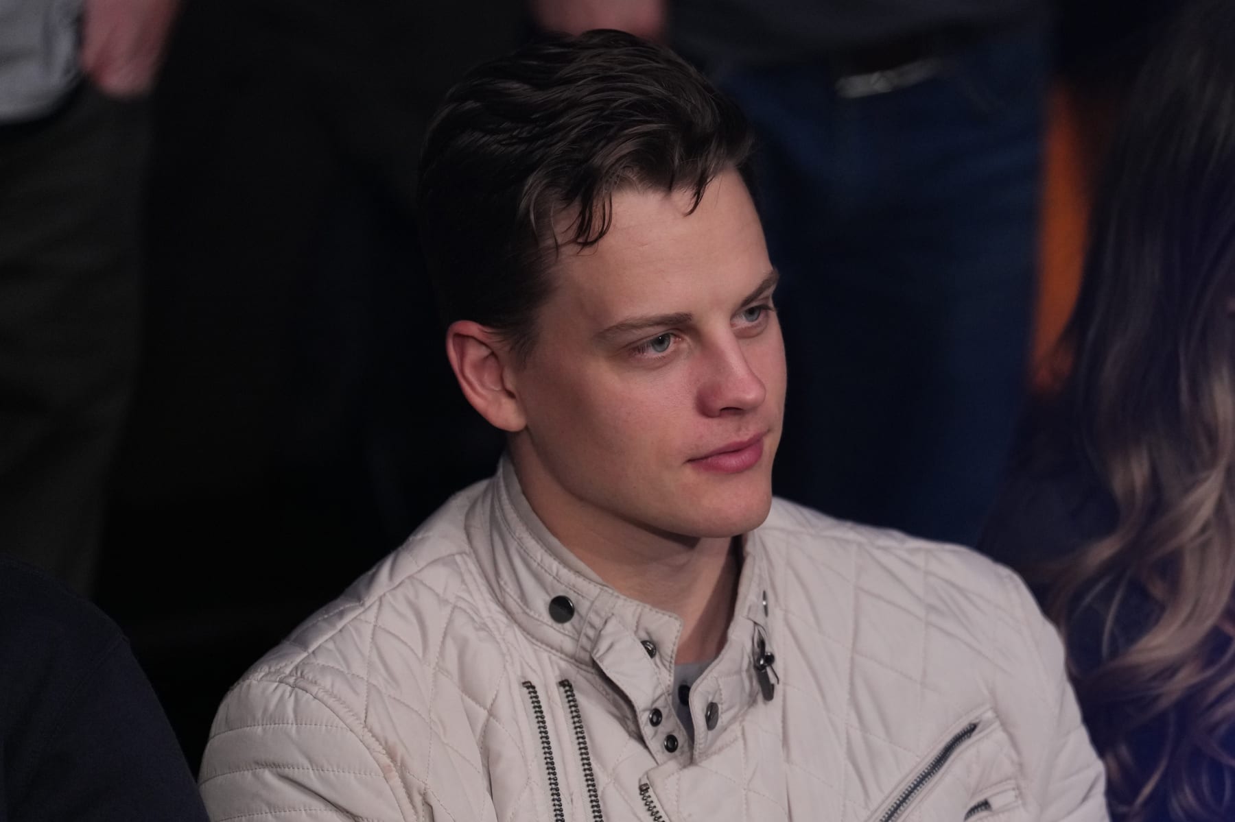 COLUMBUS, OHIO - MARCH 26:  Cincinnati Bengals quarterback Joe Burrow is seen in attendance during the UFC Fight Night event at Nationwide Arena on March 26, 2022 in Columbus, Ohio. (Photo by Josh Hedges/Zuffa LLC)