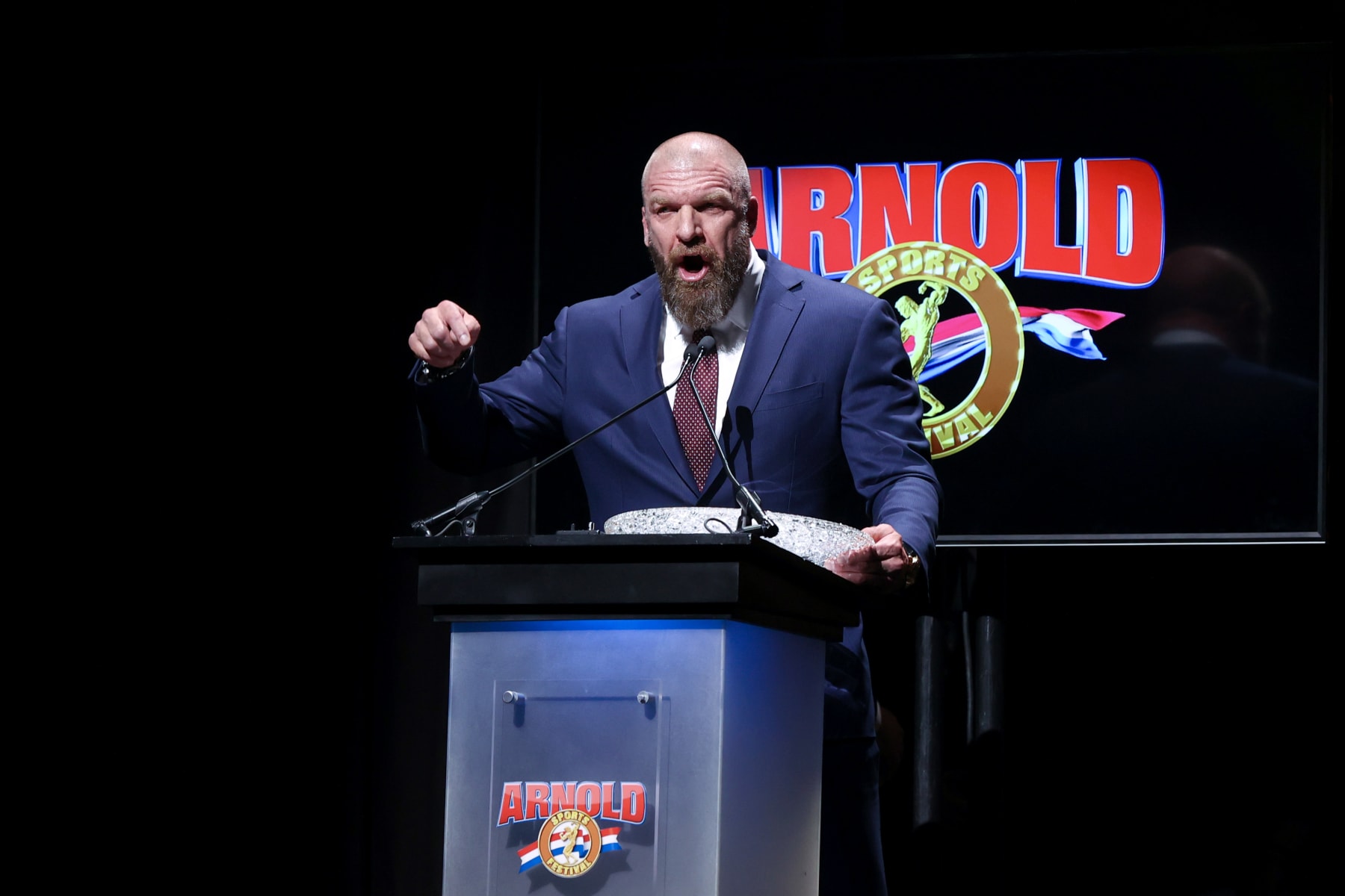 COLUMBUS, OH - MARCH 07: Paul Levesque, better known as WWE Superstar and Executive Vice President Triple H, poses with the Lifetime Achievement Award at the Arnold Sports Festival on March 7, 2020, at the Greater Columbus Convention Center in Columbus, OH. (Photo by Frank Jansky/Icon Sportswire via Getty Images)