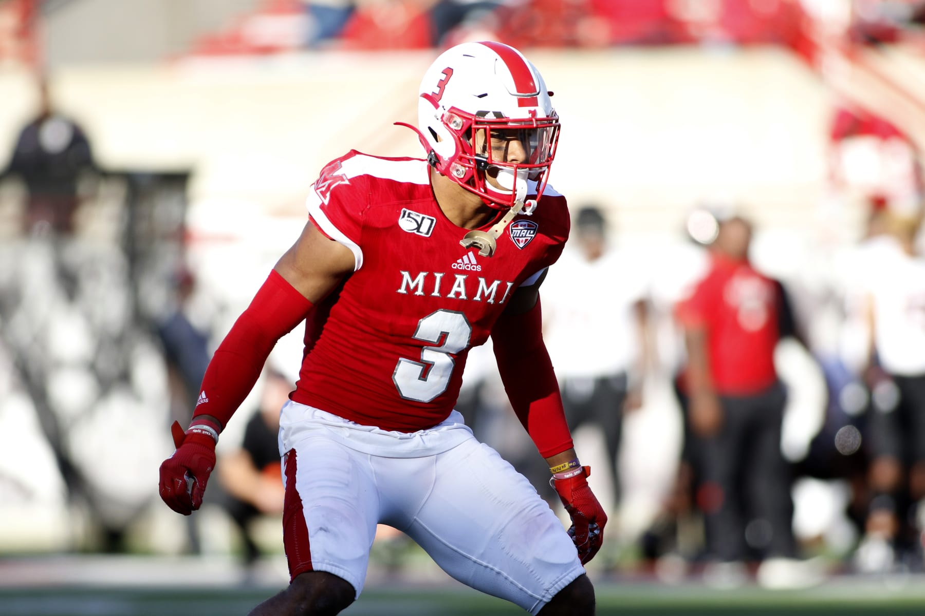 OXFORD, OHIO - OCTOBER 19: Mike Brown #3 of the Miami (Oh) Redhawks on the field in the game against the Northern Illinois Huskies at Yager Stadium on October 19, 2019 in Oxford, Ohio. (Photo by Justin Casterline/Getty Images)