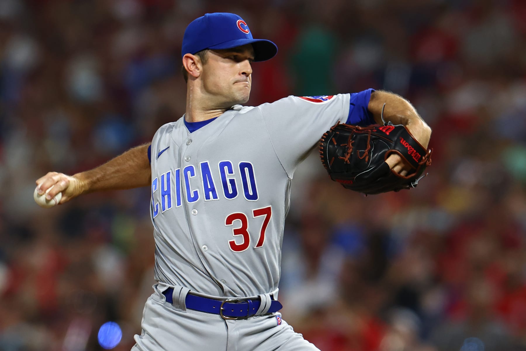 PHILADELPHIA, PA - JULY 23: David Robertson #37 of the Chicago Cubs in action during a game against the Philadelphia Phillies at Citizens Bank Park on July 23, 2022 in Philadelphia, Pennsylvania. The Cubs defeated the Phillies 6-2 in 10 innings. (Photo by Rich Schultz/Getty Images)