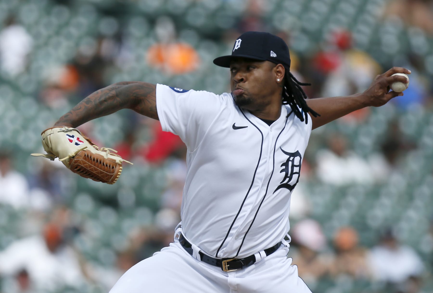 DETROIT, MI -  JULY 24:  Gregory Soto #65 of the Detroit Tigers pitches against the Minnesota Twins during the eighth inning at Comerica Park on July 24, 2022, in Detroit, Michigan. (Photo by Duane Burleson/Getty Images)