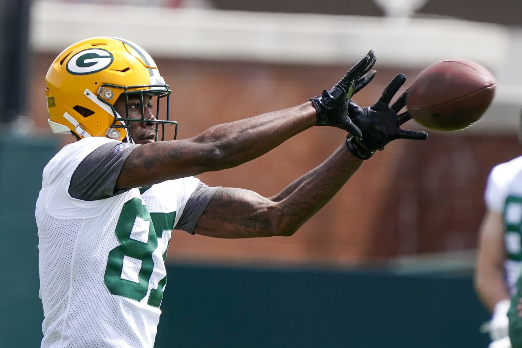Green Bay Packers' Romeo Doubs runs a drill at the NFL football team's practice field training camp Tuesday, May 24, 2022, in Green Bay, Wis. (AP Photo/Morry Gash) Green Bay Packers' Romeo Doubs runs a drill at the NFL football team's practice field training camp Tuesday, May 24, 2022, in Green Bay, Wis. (AP Photo/Morry Gash)