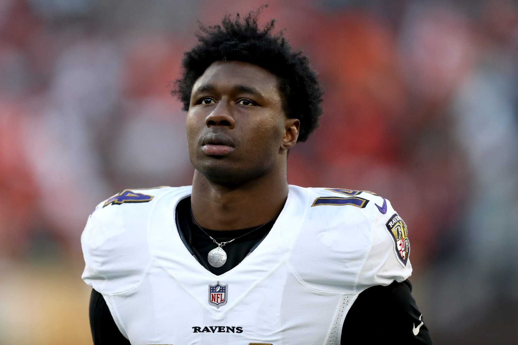 CLEVELAND, OHIO - DECEMBER 12: Sammy Watkins #14 of the Baltimore Ravens looks on after the game against the Cleveland Browns at FirstEnergy Stadium on December 12, 2021 in Cleveland, Ohio. (Photo by Mike Mulholland/Getty Images)