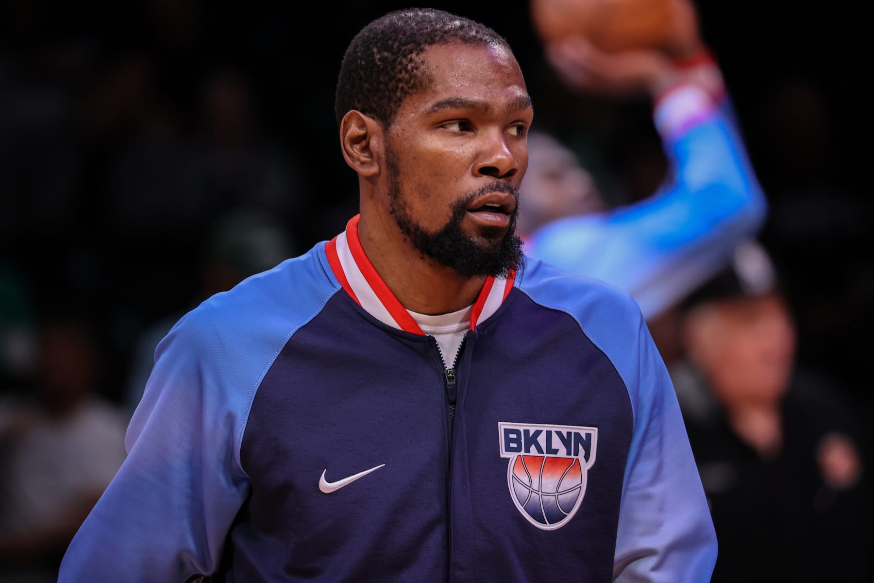 NEW YORK, NY - APRIL 25: Kevin Durant of Brooklyn Nets warms up before NBA playoffs between Brooklyn Nets and Boston Celtics at the Barclays Center in Brooklyn of New York City, United States on April 25, 2022. (Photo by Tayfun Coskun/Anadolu Agency via Getty Images)