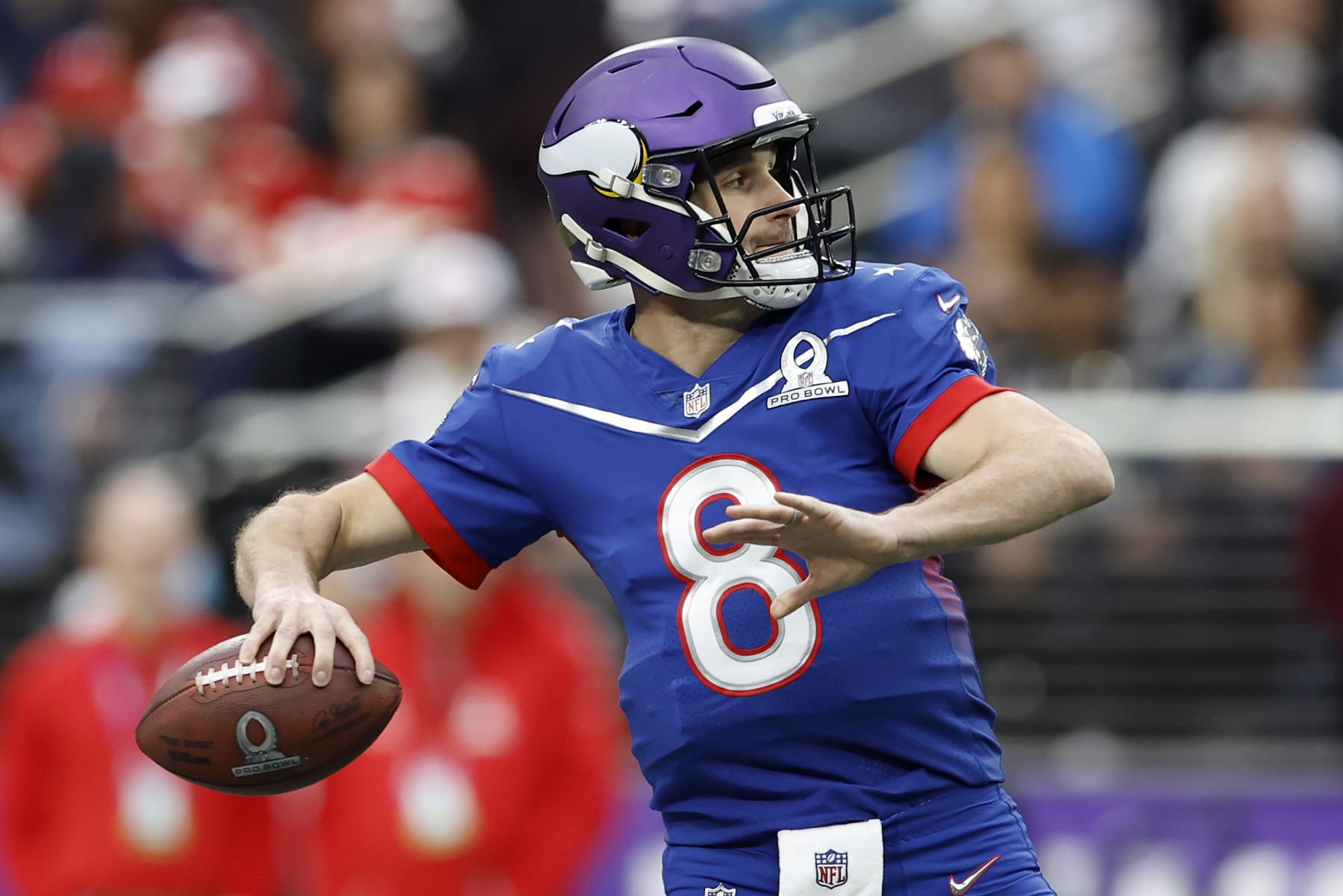 LAS VEGAS, NEVADA - FEBRUARY 06: Kirk Cousins #8 of the Minnesota Vikings and NFC throws the ball in the first quarter of the 2022 NFL Pro Bowl against the AFC at Allegiant Stadium on February 06, 2022 in Las Vegas, Nevada. (Photo by Christian Petersen/Getty Images)