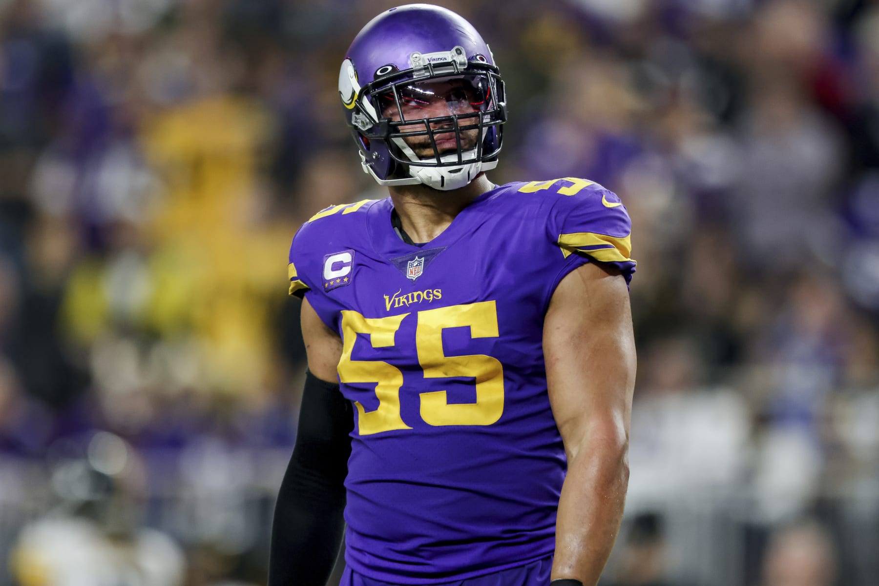 Minnesota Vikings outside linebacker Anthony Barr (55) during the second half of an NFL football game against the Pittsburgh Steelers, Thursday, Dec. 9, 2021 in Minneapolis. Minnesota won 36-28. (AP Photo/Stacy Bengs)