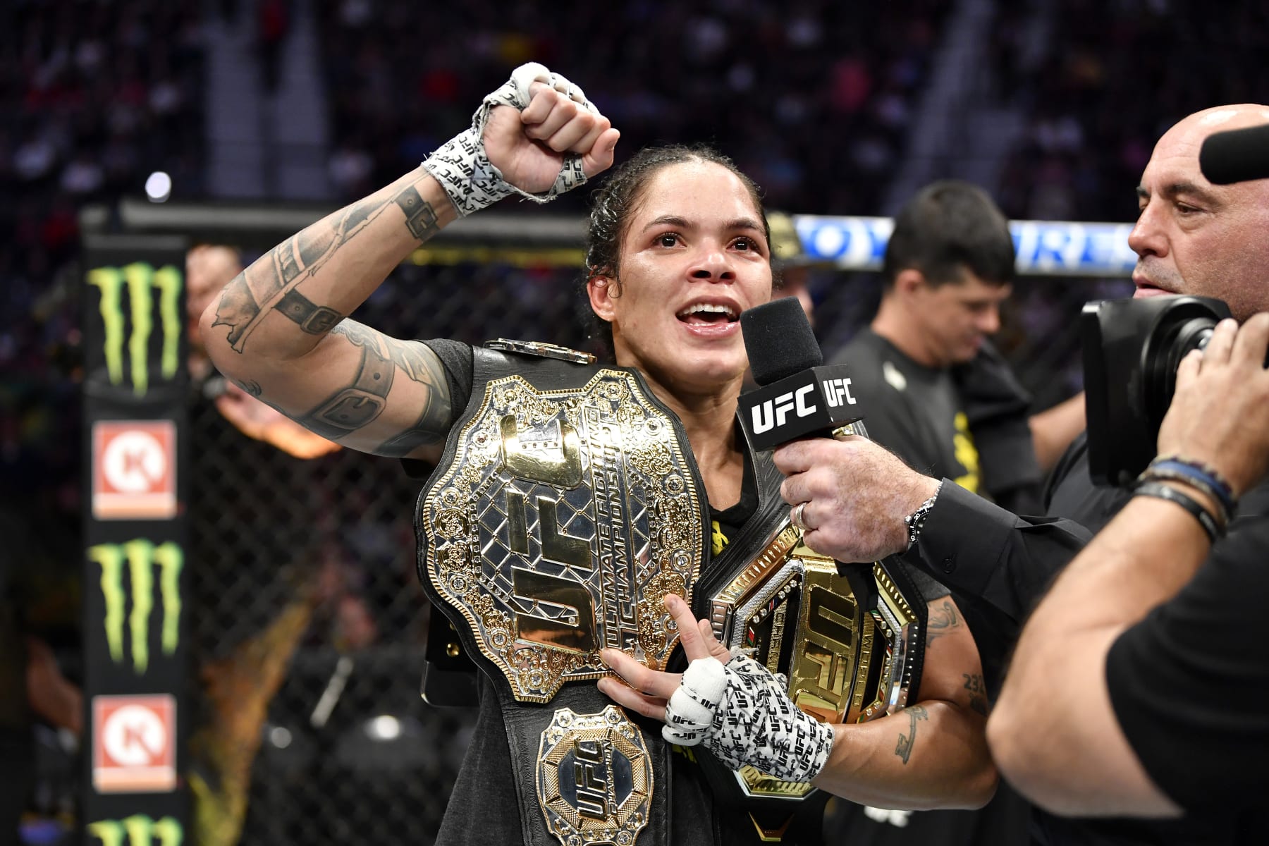 LAS VEGAS, NEVADA - DECEMBER 14:  Amanda Nunes of Brazil celebrates after defeating Germaine de Randamie of Netherlands in their UFC women's bantamweight championship bout during the UFC 245 event at T-Mobile Arena on December 14, 2019 in Las Vegas, Nevada. (Photo by Jeff Bottari/Zuffa LLC)