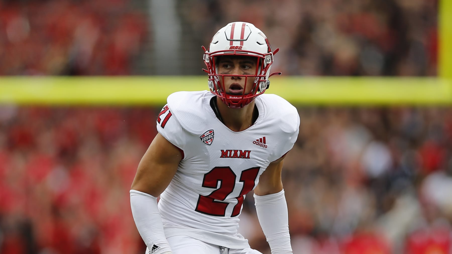 Miami of Ohio's Sterling Weatherford plays against Cincinnati during an NCAA college football game Saturday, Sept. 4, 2021, in Columbus, Ohio. (AP Photo/Jay LaPrete)
