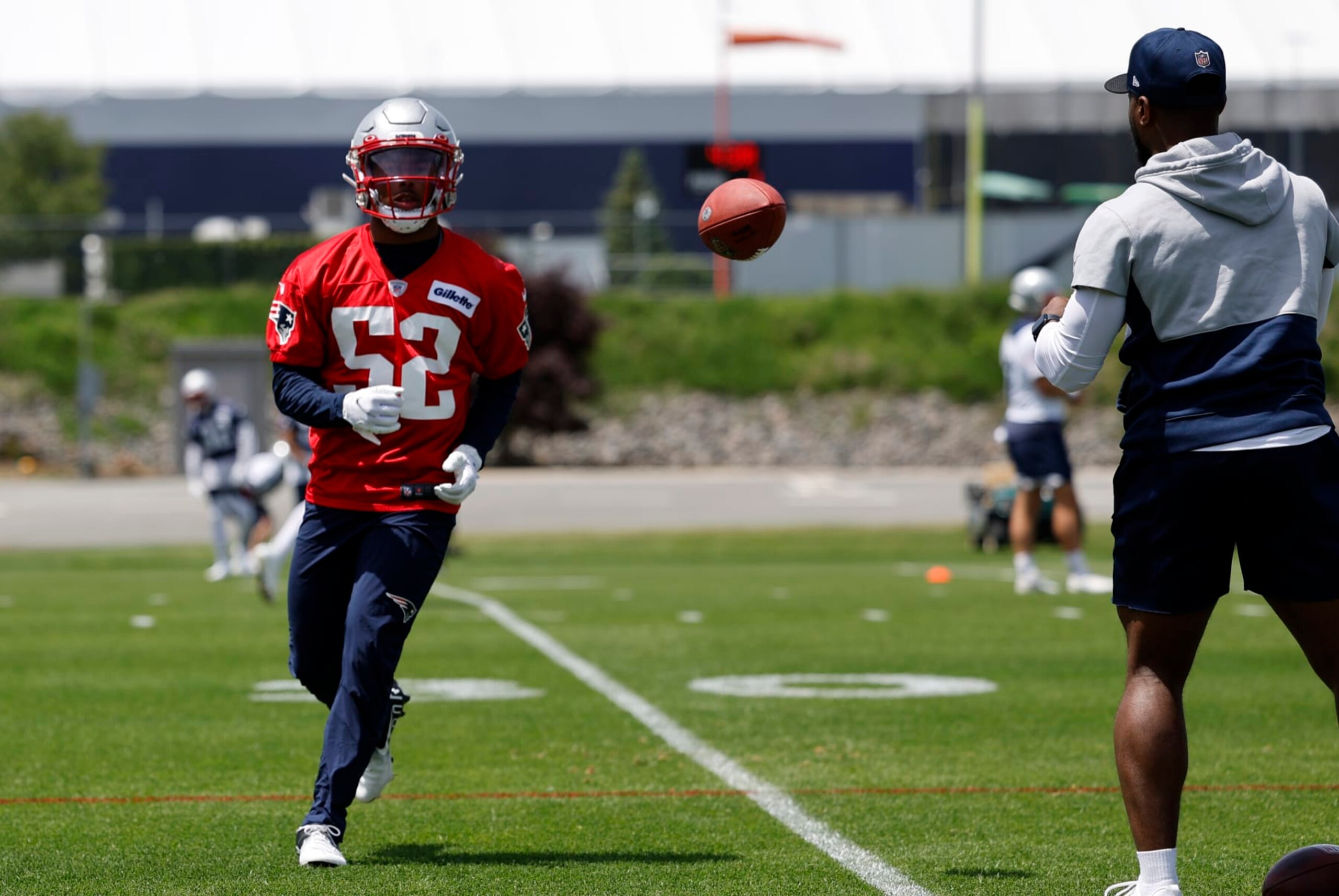 FOXBOROUGH, MA - JUNE 07: New England Patriots defensive back Marcus Jones (52) during Day 1 of New England Patriots minicamp on June 7, 2022 at the Patriots Training Facility at Gillette Stadium in Foxborough, Massachusetts. (Photo by Fred Kfoury III/Icon Sportswire via Getty Images)
