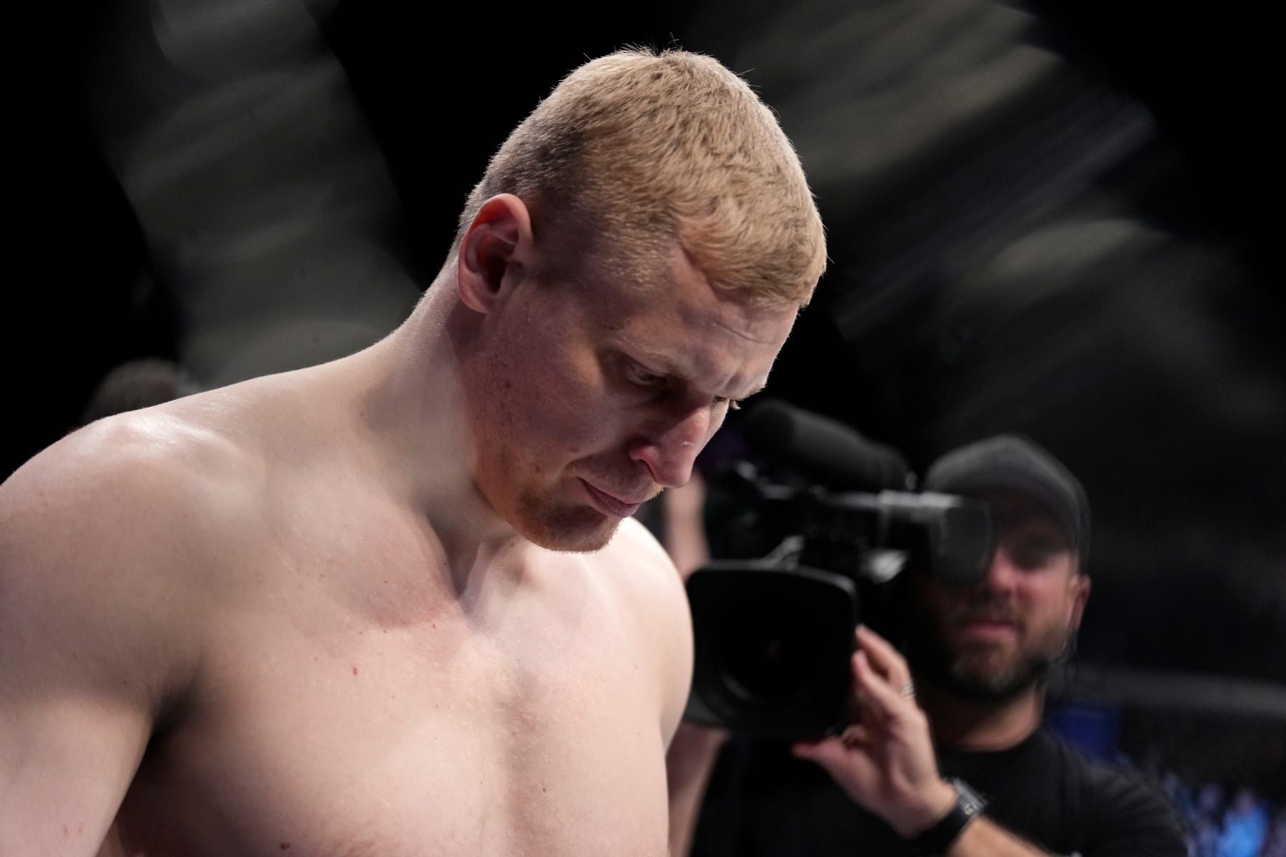 LONDON, ENGLAND - MARCH 19:  Sergei Pavlovich of Russia enters the Octagon before facing Shamil Abdurakhimov of Russia in a heavyweight fight during the UFC Fight Night event at O2 Arena on March 19, 2022 in London, England. (Photo by Chris Unger/Zuffa LLC)