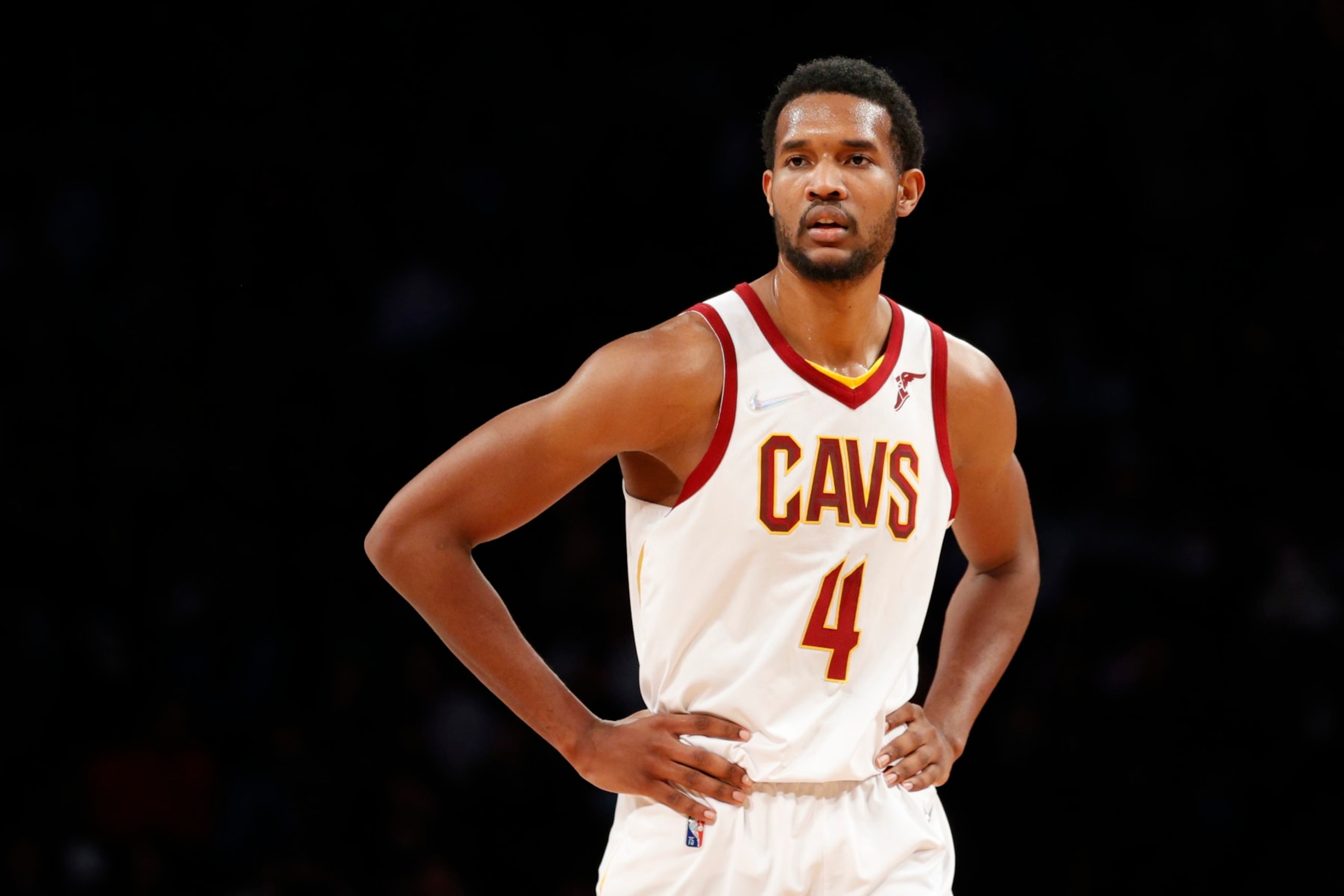 NEW YORK, NEW YORK - APRIL 08: Evan Mobley #4 of the Cleveland Cavaliers looks on during the first half against the Brooklyn Nets at Barclays Center on April 08, 2022 in the Brooklyn borough of New York City. NOTE TO USER: User expressly acknowledges and agrees that, by downloading and or using this photograph, User is consenting to the terms and conditions of the Getty Images License Agreement. (Photo by Sarah Stier/Getty Images)