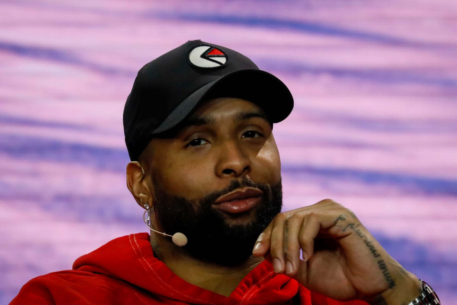 Odell Beckham Jr, professional athlete, listens during the Bitcoin 2022 conference in Miami, Florida, U.S., on Thursday, April 7, 2022. The Bitcoin 2022 four-day conference is touted by organizers as "the biggest Bitcoin event in the world." Photographer: Eva Marie Uzcategui/Bloomberg via Getty Images