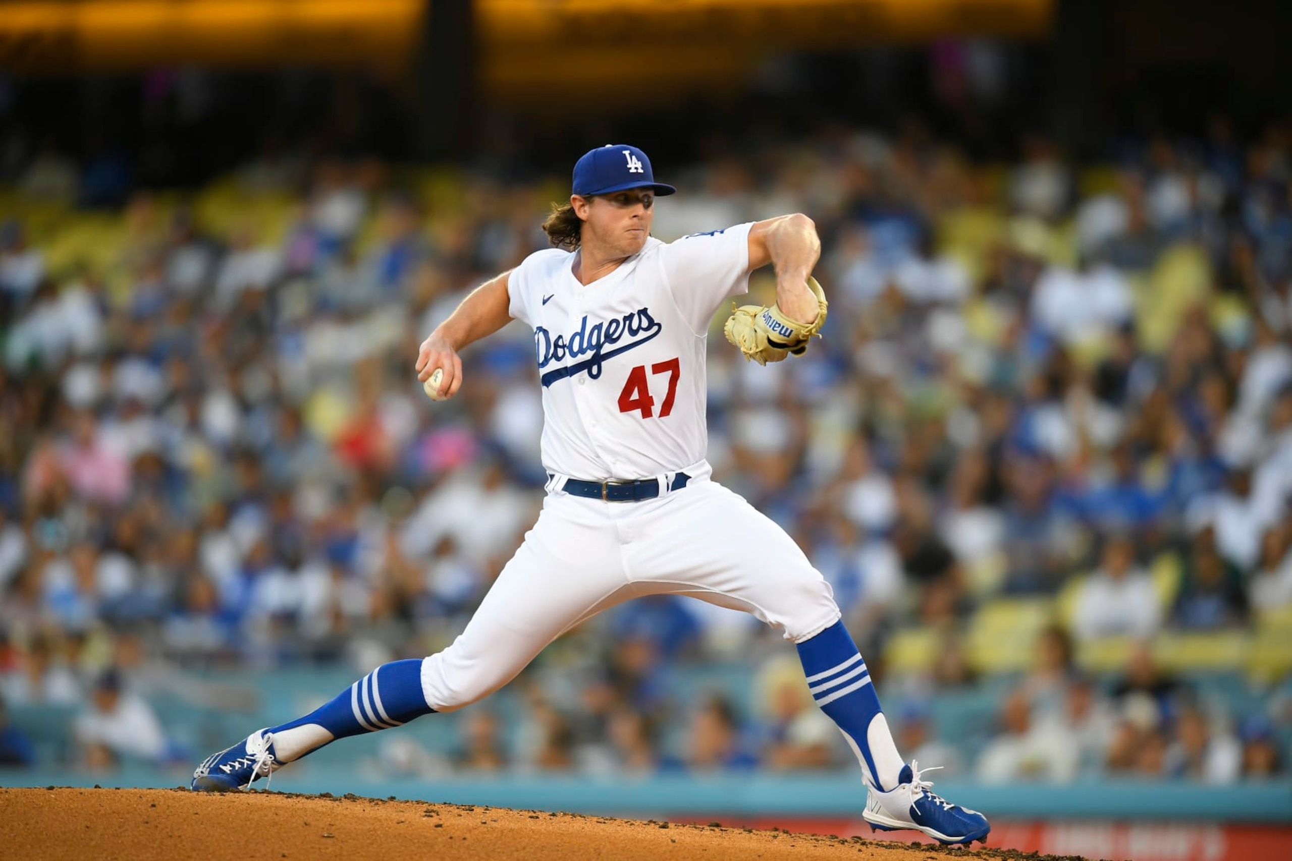 LOS ANGELES, CA - JULY 05: Los Angeles Dodgers starting pitcher Ryan Pepiot while playing the Colorado Rockies at Dodger Stadium on July 5, 2022 in Los Angeles, CA. (Photo by John McCoy/Icon Sportswire via Getty Images)