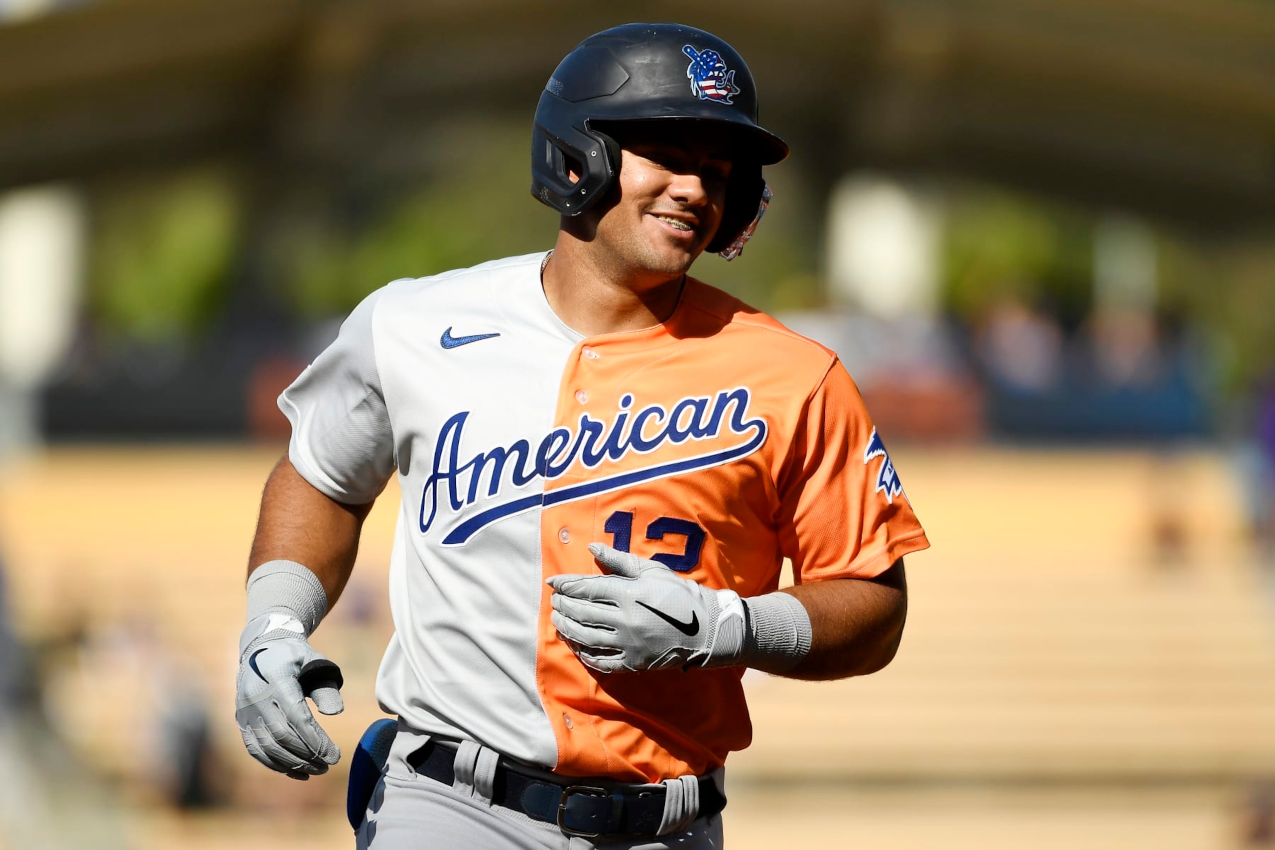 LOS ANGELES, CALIFORNIA - JULY 16: Jasson Dominguez #12 of the American League rounds the bases after hitting a two-run home run in the third inning during the SiriusXM All-Star Futures Game against the National League at Dodger Stadium on July 16, 2022 in Los Angeles, California. (Photo by Kevork Djansezian/Getty Images)