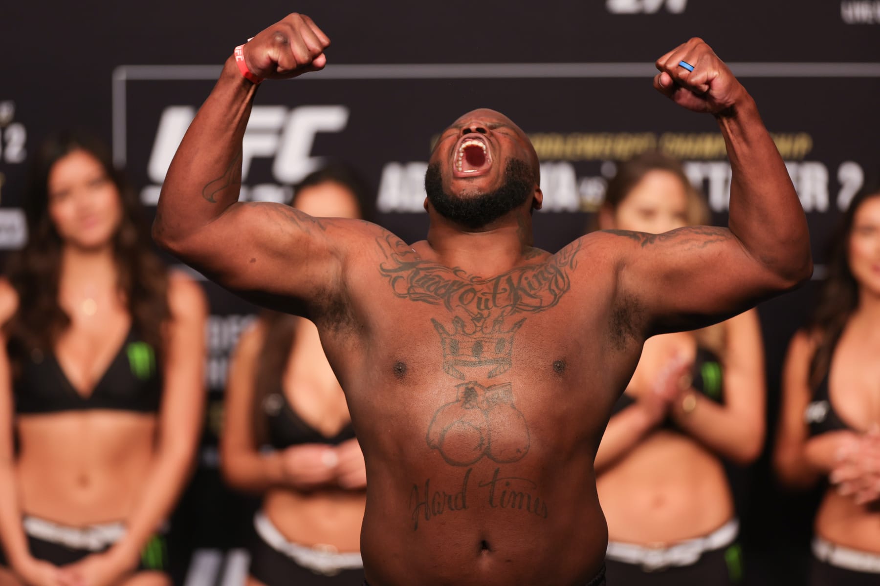 HOUSTON, TEXAS - FEBRUARY 11: Derrick Lewis weighs in prior to UFC 271 at Toyota Center on February 11, 2022 in Houston, Texas. (Photo by Carmen Mandato/Getty Images)