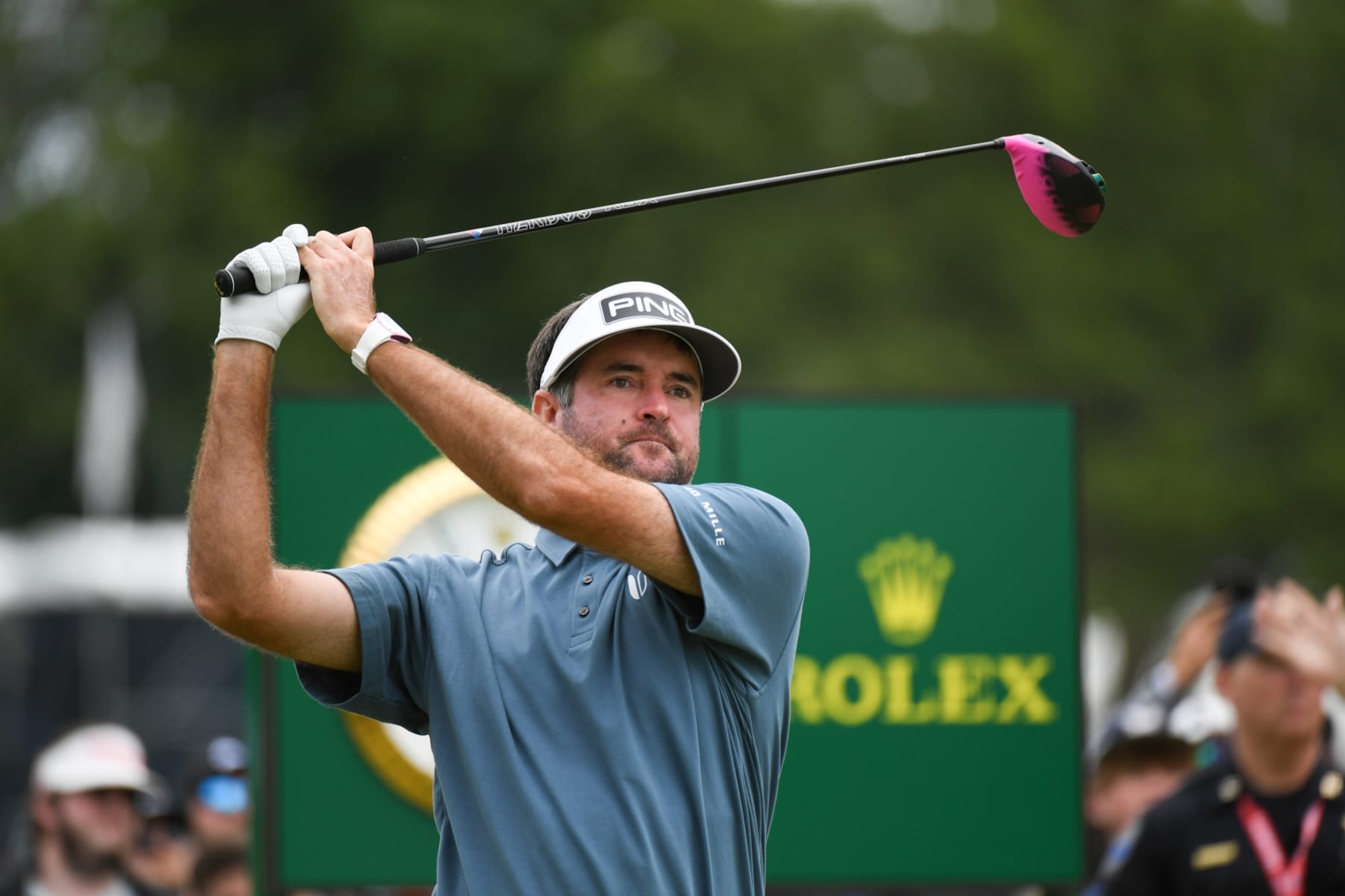 TULSA, OK - MAY 22: Bubba Watson hits his shot from the second tee during the final round of the 2022 PGA Championship at the Southern Hills on May 22, 2022 in Tulsa, Oklahoma. (Photo by Montana Pritchard/PGA of America)