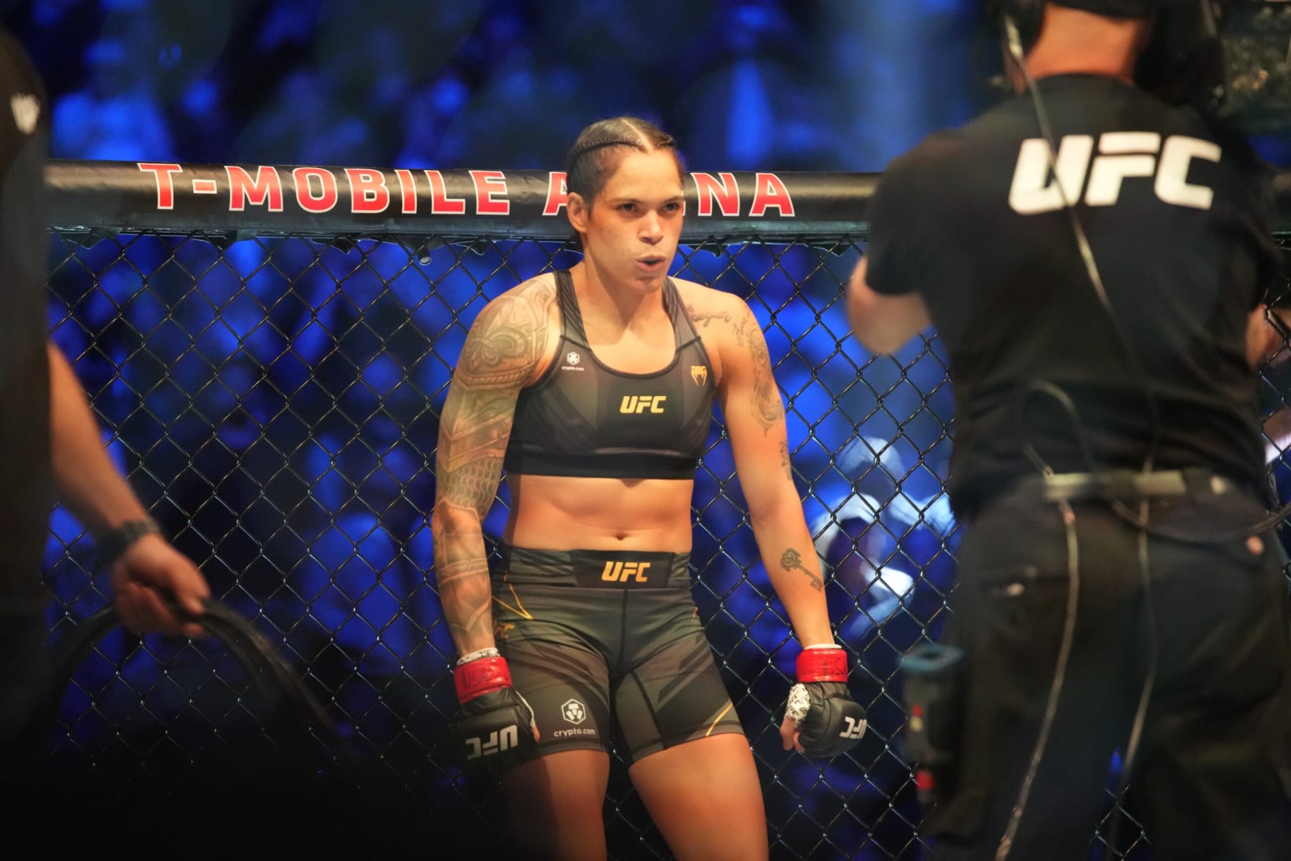 LAS VEGAS, NV - DECEMBER 11: Amanda Nunes prepares to fight Julianna Peña in their womans bantamweight title fight during the UFC 269 on December 11, 2021, at T-Mobile Arena in Las Vegas, NV. (Photo by Louis Grasse/PxImages/Icon Sportswire via Getty Images)