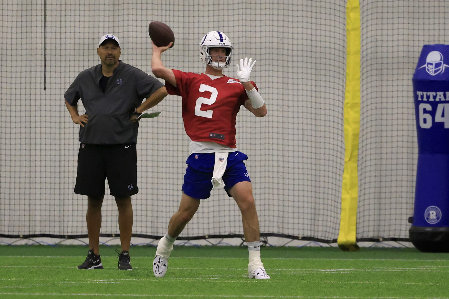 WESTFIELD, INDIANA - JULY 27: Matt Ryan #2 of the Indianapolis Colts throws a pass during the first day of training camp on July 27, 2022 at Grand Park Sports Campus in Westfield, Indiana. (Photo by Justin Casterline/Getty Images)