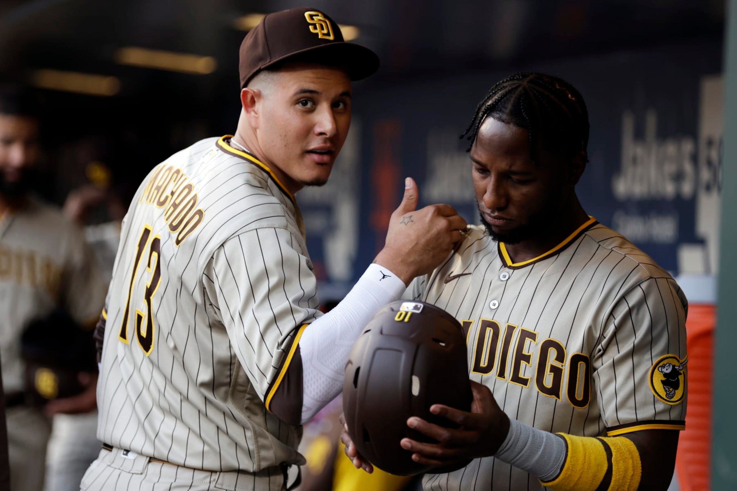 NEW YORK, NY - JULY 24: Manny Machado #13 of the San Diego Padres reacts during the first inning against the New York Mets at Citi Field on July 24, 2022 in New York City. (Photo by Adam Hunger/Getty Images)