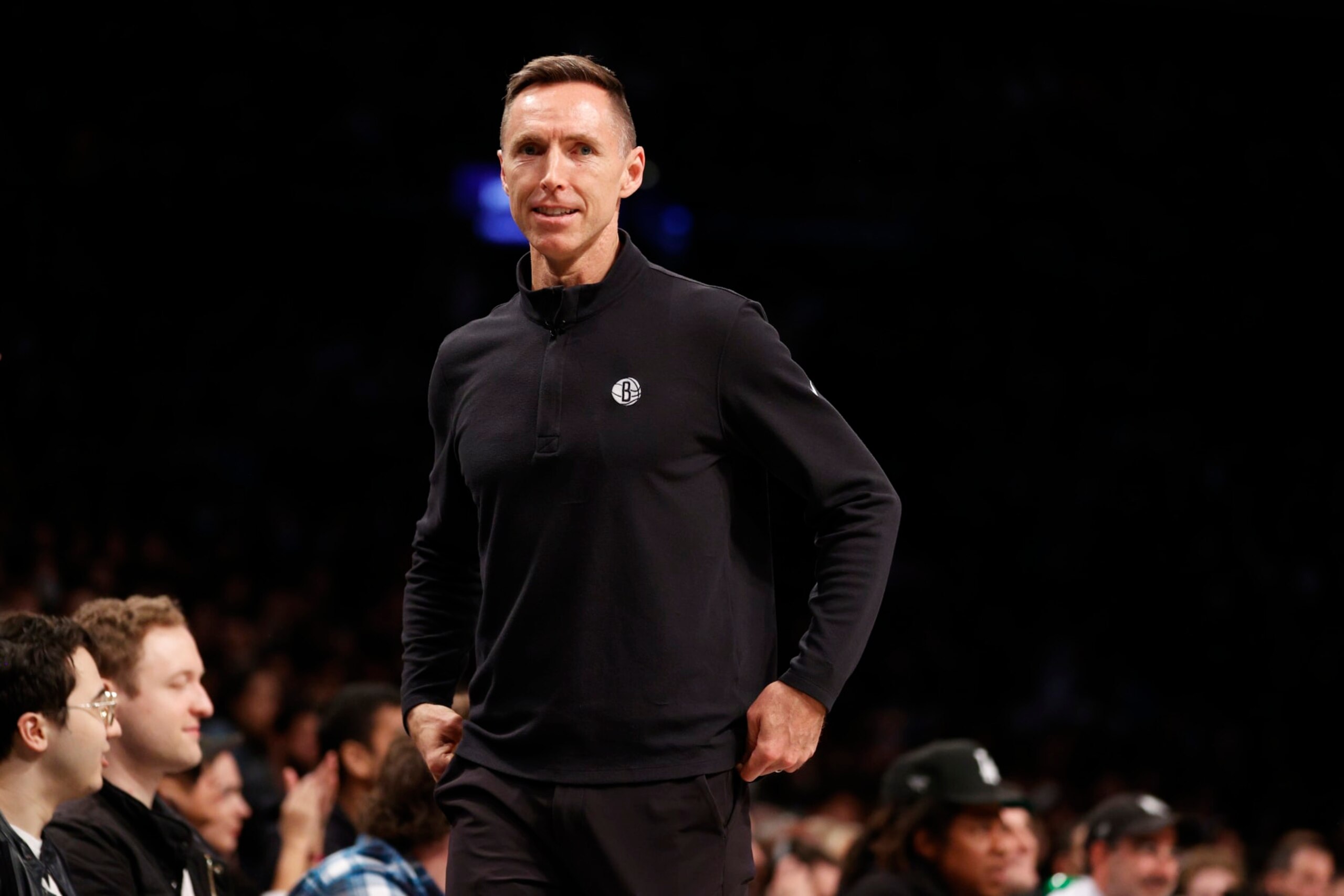 NEW YORK, NEW YORK - APRIL 12: Head coach Steve Nash of the Brooklyn Nets reacts during the second half of the Eastern Conference 2022 Play-In Tournament against the Cleveland Cavaliers at Barclays Center on April 12, 2022 in the Brooklyn borough of New York City. The Nets won 115-108. NOTE TO USER: User expressly acknowledges and agrees that, by downloading and or using this photograph, User is consenting to the terms and conditions of the Getty Images License Agreement. (Photo by Sarah Stier/Getty Images) NEW YORK, NEW YORK - APRIL 12: Head coach Steve Nash of the Brooklyn Nets reacts during the second half of the Eastern Conference 2022 Play-In Tournament against the Cleveland Cavaliers at Barclays Center on April 12, 2022 in the Brooklyn borough of New York City. The Nets won 115-108. NOTE TO USER: User expressly acknowledges and agrees that, by downloading and or using this photograph, User is consenting to the terms and conditions of the Getty Images License Agreement. (Photo by Sarah Stier/Getty Images)