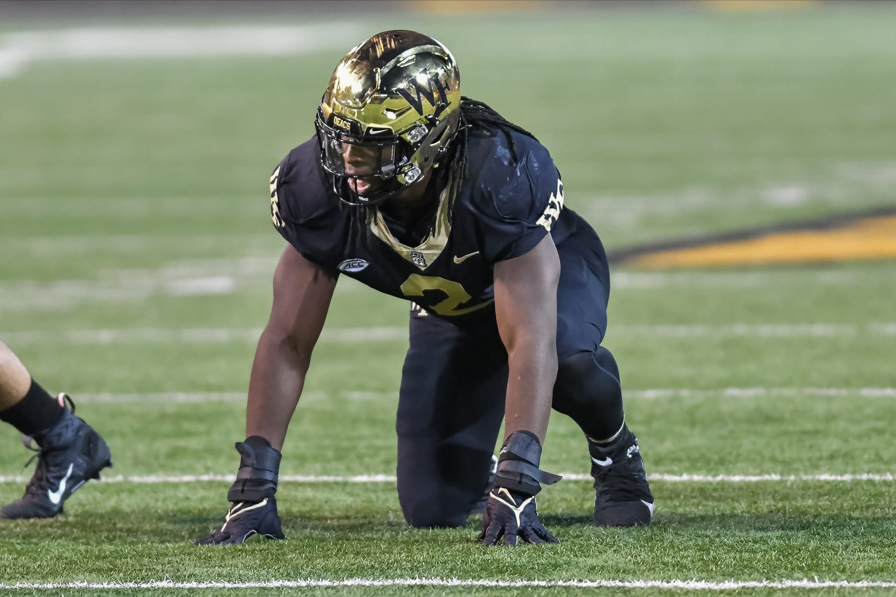 WINSTON-SALEM, NC - SEPTEMBER 03: Wake Forest Demon Deacons defensive lineman Luiji Vilain (2) during a game between the Old Dominion Monarchs and the Wake Forest Demon Deacons on September 3, 2021 at Truist Field in Winston Salem, NC.   (Photo by Brian Bishop/Icon Sportswire via Getty Images)