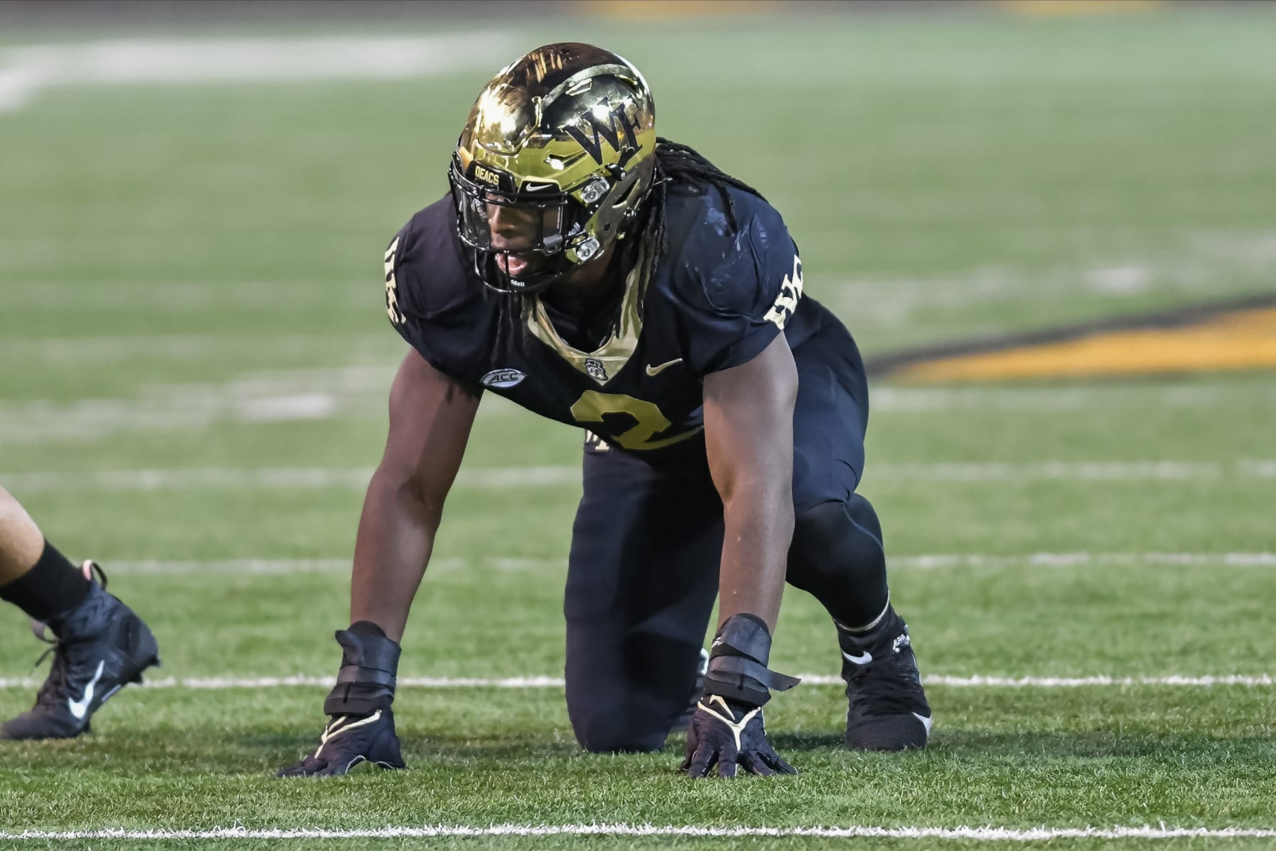 WINSTON-SALEM, NC - SEPTEMBER 03: Wake Forest Demon Deacons defensive lineman Luiji Vilain (2) during a game between the Old Dominion Monarchs and the Wake Forest Demon Deacons on September 3, 2021 at Truist Field in Winston Salem, NC.   (Photo by Brian Bishop/Icon Sportswire via Getty Images)