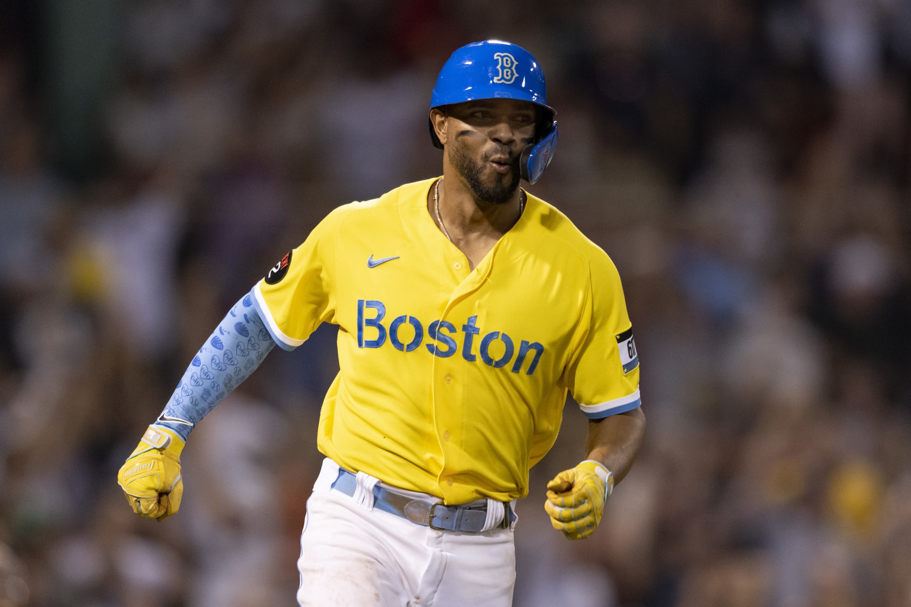 BOSTON, MA - JULY 28: Xander Bogaerts #2 of the Boston Red Sox reacts after hitting a go-ahead three run home run during the sixth inning of a game against the Cleveland Guardians on July 28, 2022 at Fenway Park in Boston, Massachusetts. (Photo by Billie Weiss/Boston Red Sox/Getty Images)