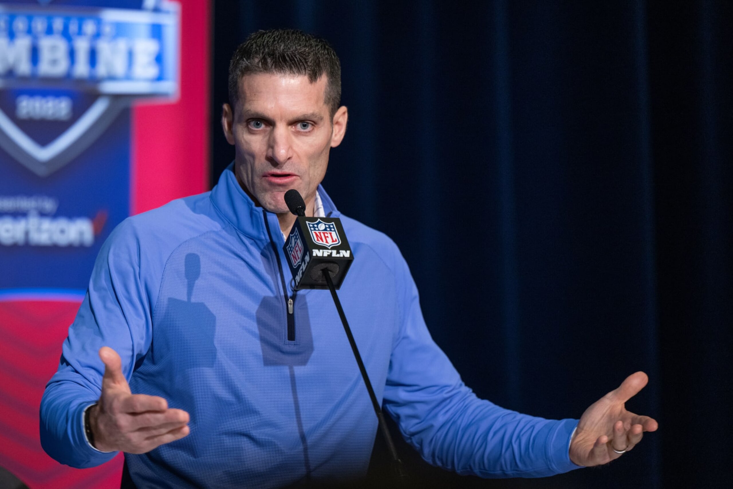 INDIANAPOLIS, IN - MARCH 01: Houston Texans general manager Nick Caserio answers questions from the media during the NFL Scouting Combine on March 1, 2022, at the Indiana Convention Center in Indianapolis, IN. (Photo by Zach Bolinger/Icon Sportswire via Getty Images)