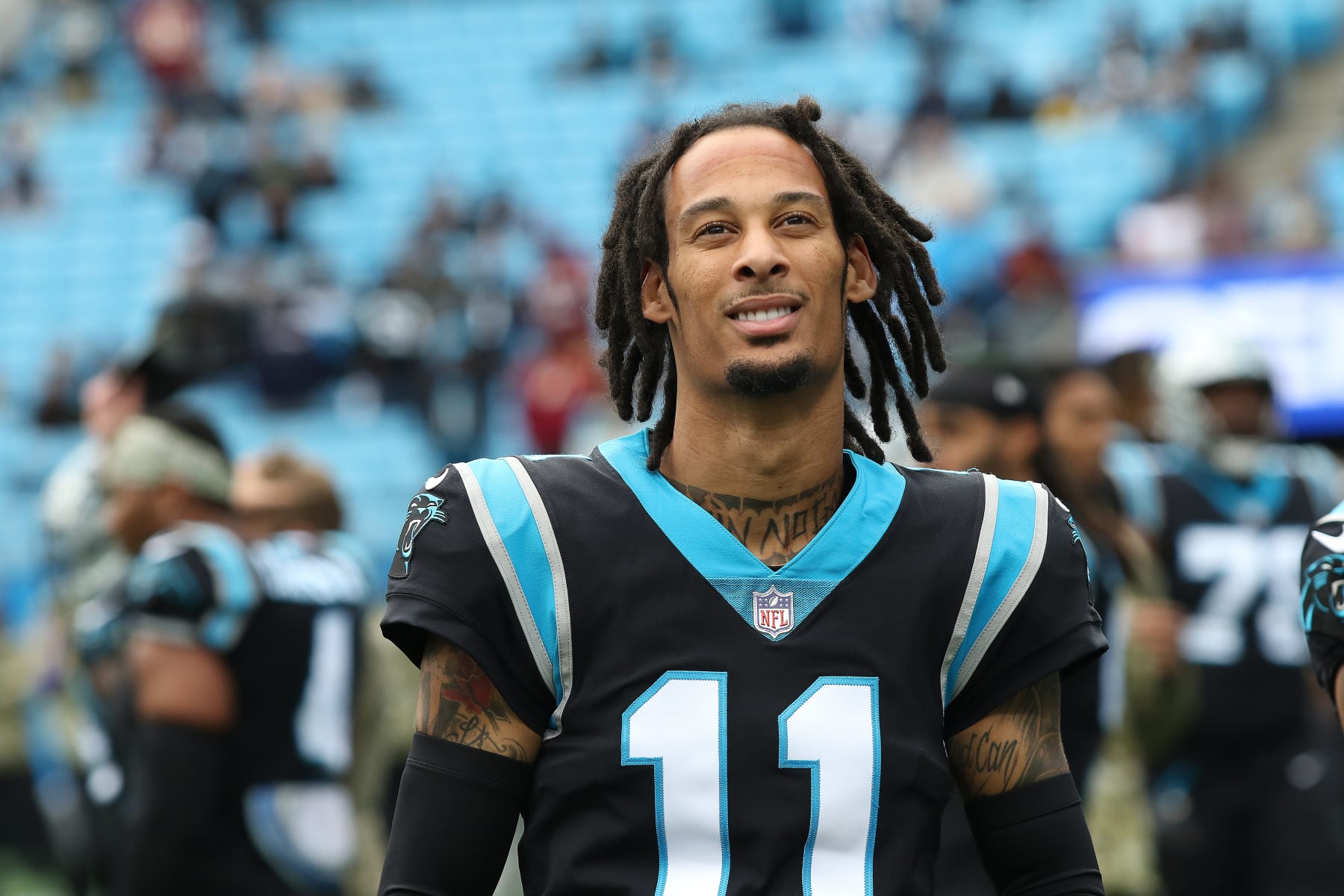 CHARLOTTE, NC - NOVEMBER 21: Robby Anderson (11) wide receiver of Carolina during an NFL football game between the Washington Football Team and the Carolina Panthers on November 21, 2021, at Bank of America Stadium in Charlotte, N.C. (Photo by John Byrum/Icon Sportswire via Getty Images)