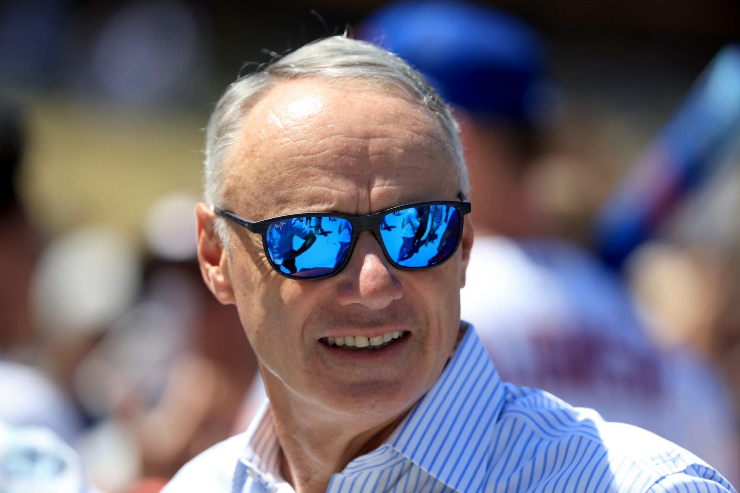 LOS ANGELES, CALIFORNIA - JULY 18: Commissioner of Baseball Robert D. Manfred Jr. looks on during the 2022 Gatorade All-Star Workout Day at Dodger Stadium on July 18, 2022 in Los Angeles, California. (Photo by Sean M. Haffey/Getty Images)