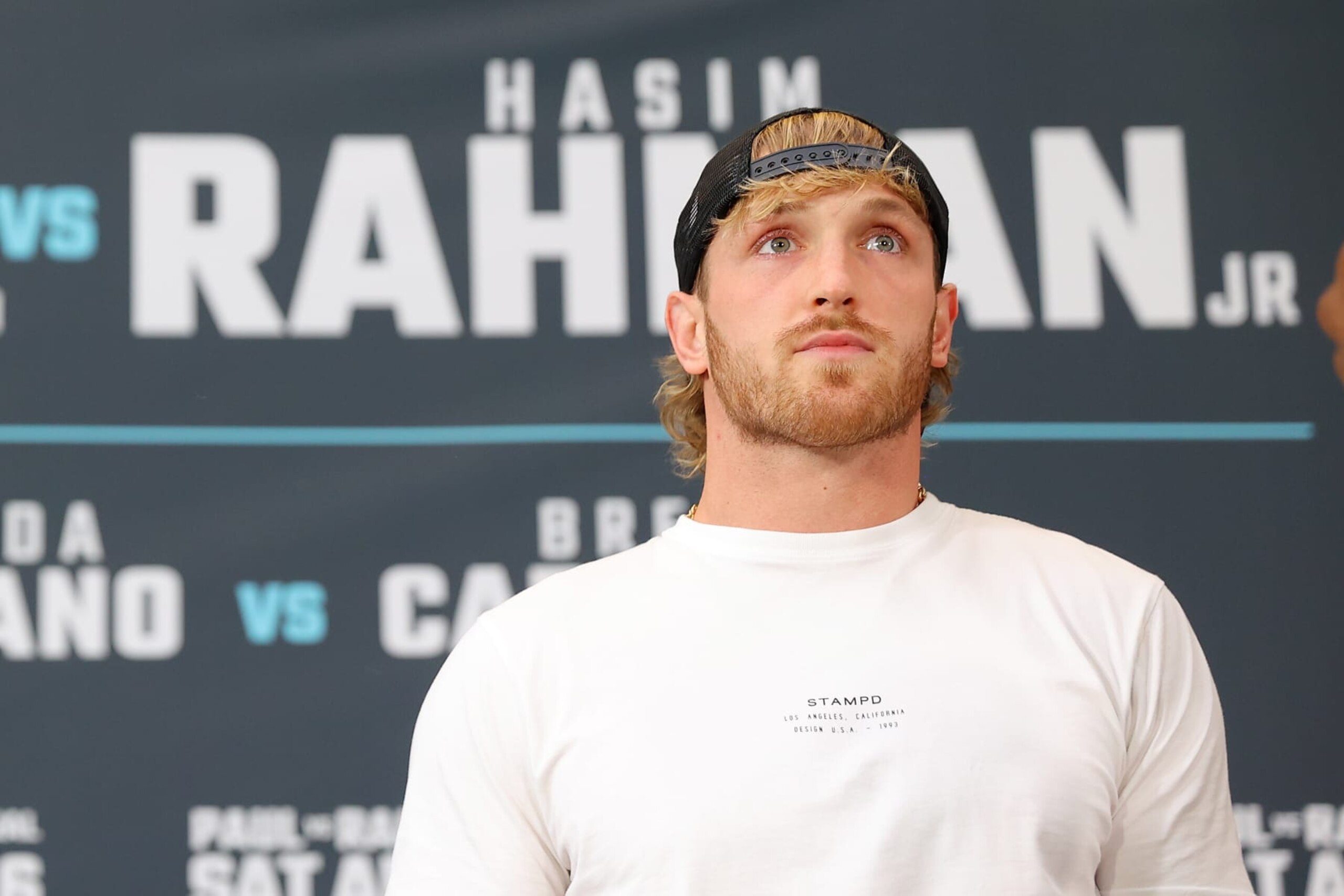 NEW YORK, NEW YORK - JULY 12: Logan Paul looks on during a press conference at Madison Square Garden on July 12, 2022 in New York City. (Photo by Mike Stobe/Getty Images) NEW YORK, NEW YORK - JULY 12: Logan Paul looks on during a press conference at Madison Square Garden on July 12, 2022 in New York City. (Photo by Mike Stobe/Getty Images)