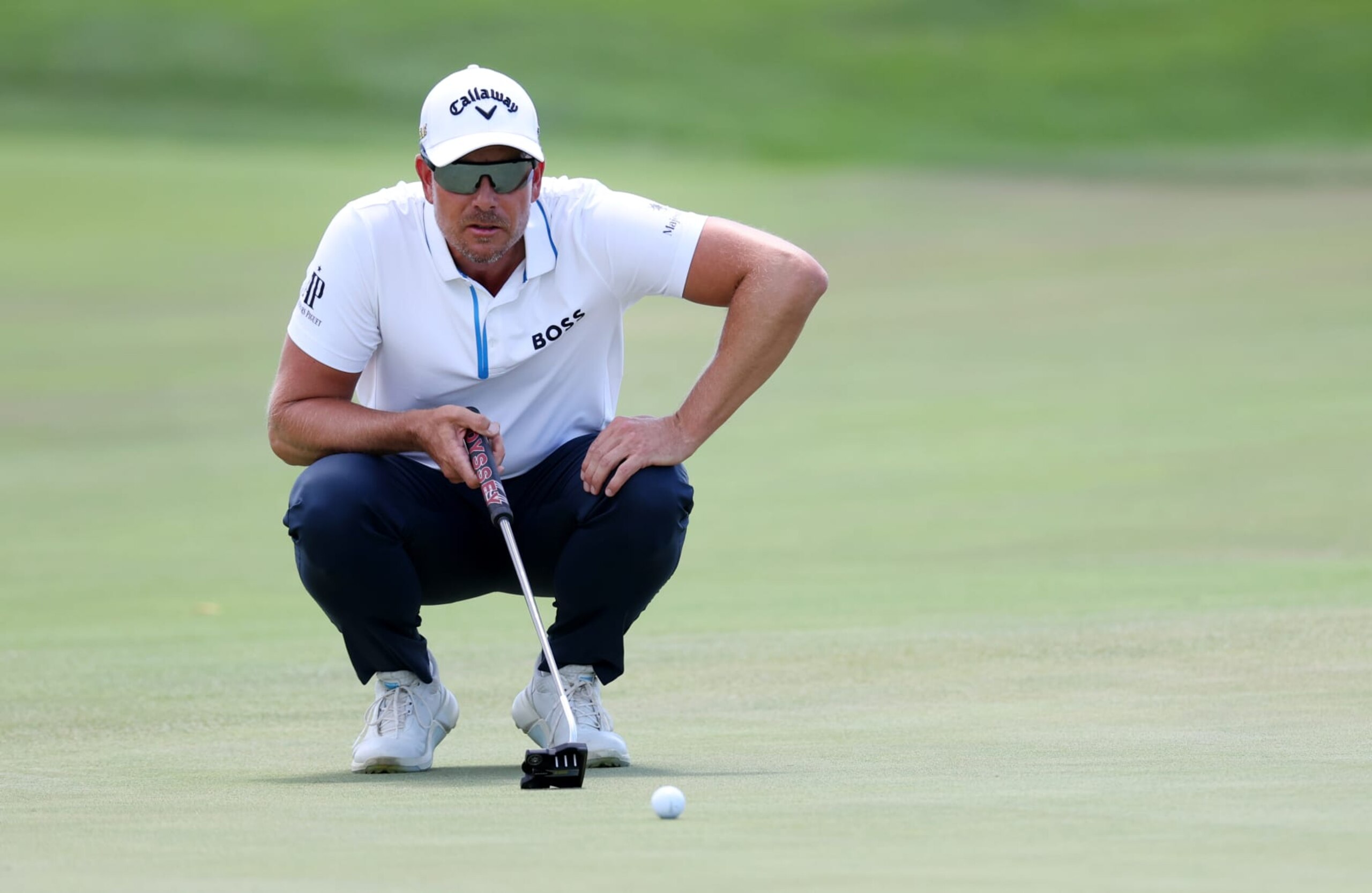 BEDMINSTER, NEW JERSEY - JULY 30: Henrik Stenson of Majesticks GC lines up a putt on the first green during day two of the LIV Golf Invitational - Bedminster at Trump National Golf Club Bedminster on July 30, 2022 in Bedminster, New Jersey. (Photo by Jonathan Ferrey/LIV Golf via Getty Images)
