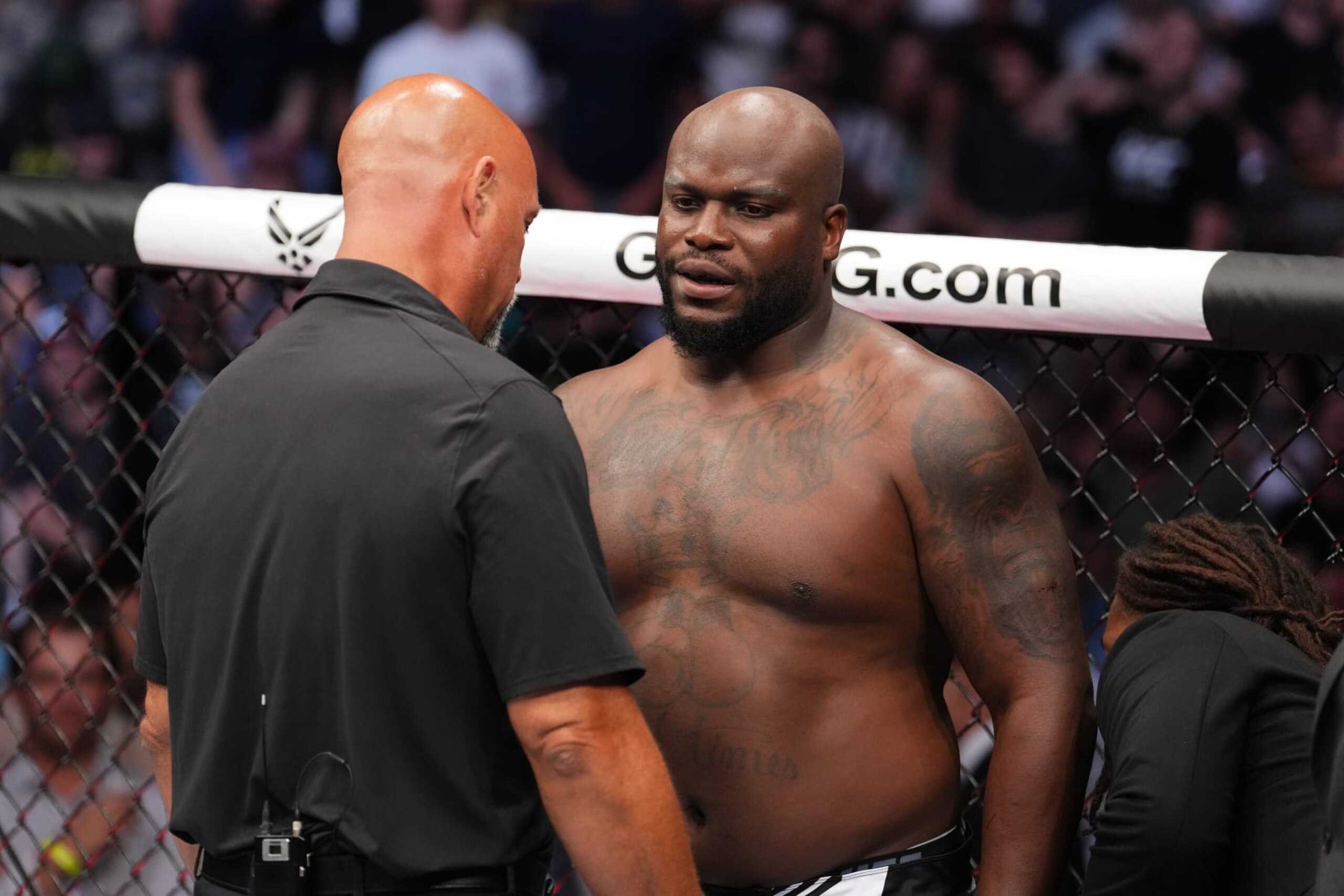 DALLAS, TEXAS - JULY 30: Derrick Lewis reacts after being defeated by Sergei Pavlovich of Russia in a heavyweight fight during the UFC 277 event at American Airlines Center on July 30, 2022 in Dallas, Texas. (Photo by Josh Hedges/Zuffa LLC)