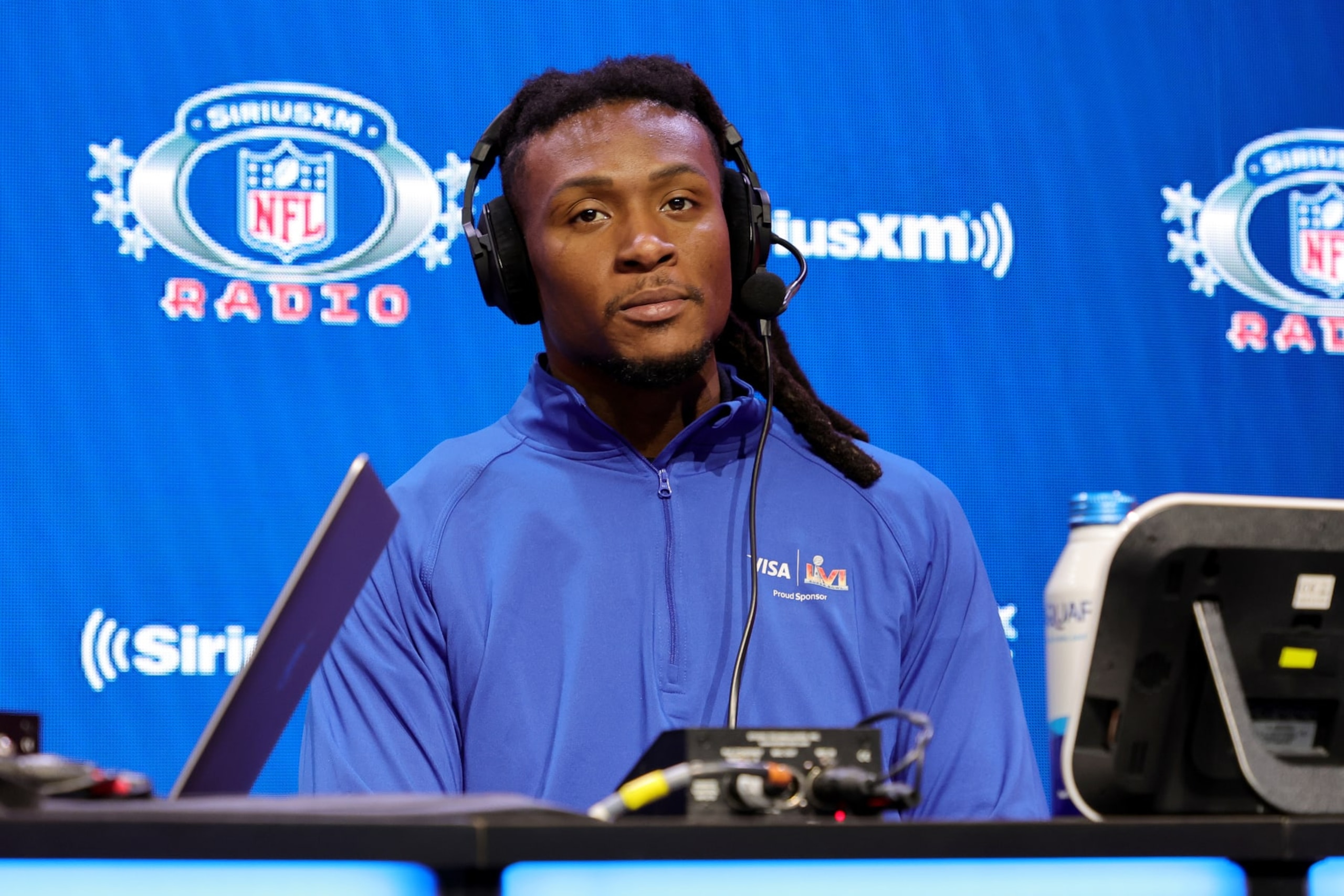 LOS ANGELES, CALIFORNIA - FEBRUARY 10: DeAndre Hopkins of the Arizona Cardinals speaks during an interview on day 2 of SiriusXM at Super Bowl LVI  on February 10, 2022 in Los Angeles, California. (Photo by Cindy Ord/Getty Images for SiriusXM)