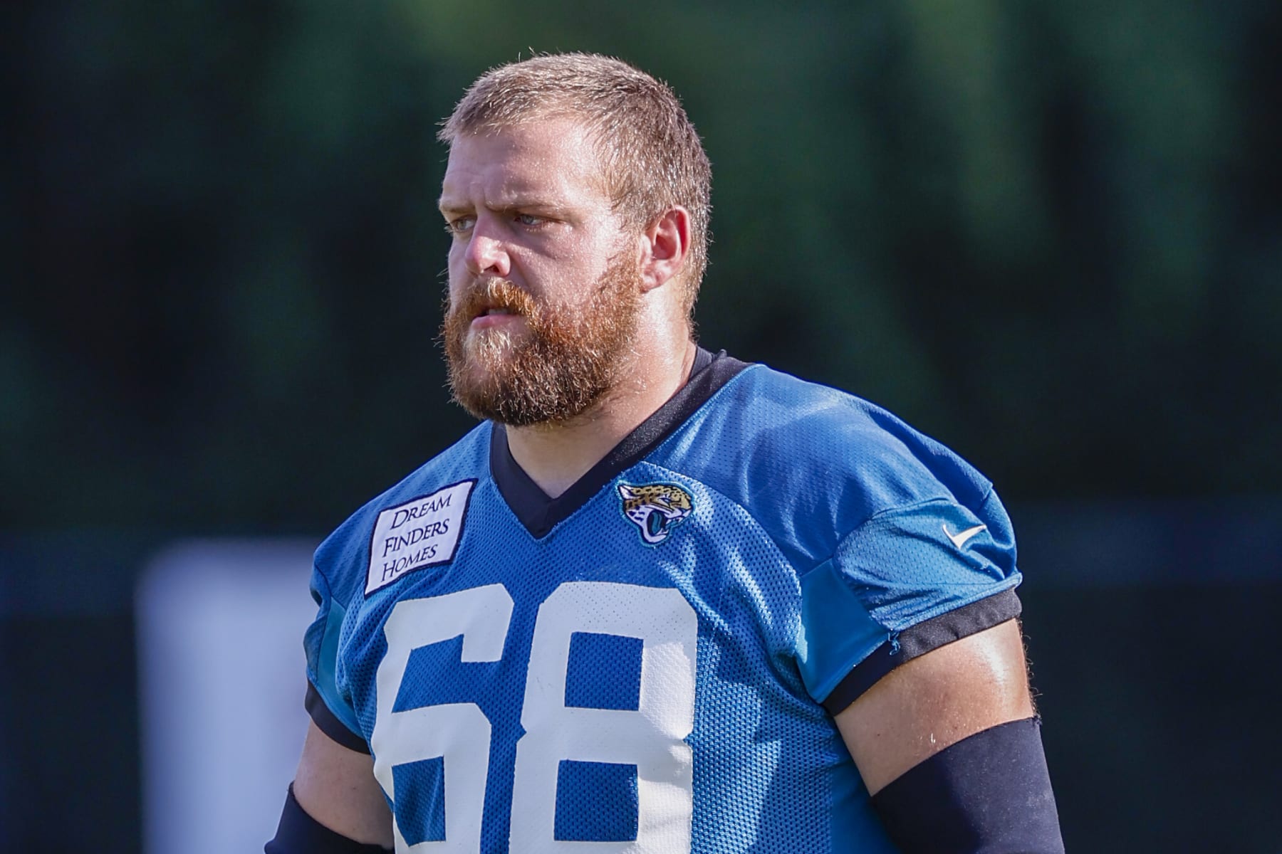 JACKSONVILLE, FL - JULY 26: Jacksonville Jaguars offensive guard Brandon Scherff (68) during training camp on July 26, 2022 at Episcopal School of Jacksonville in Jacksonville, Fl. (Photo by David Rosenblum/Icon Sportswire via Getty Images)