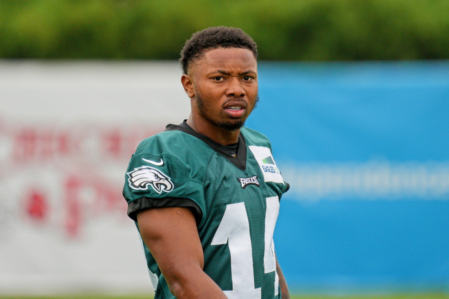 PHILADELPHIA, PA - JULY 29:  Philadelphia Eagles running back Kenneth Gainwell (14) participates in training camp on July 29, 2022 at the NovaCare Complex in Philadelphia PA. (Photo by Andy Lewis/Icon Sportswire via Getty Images)